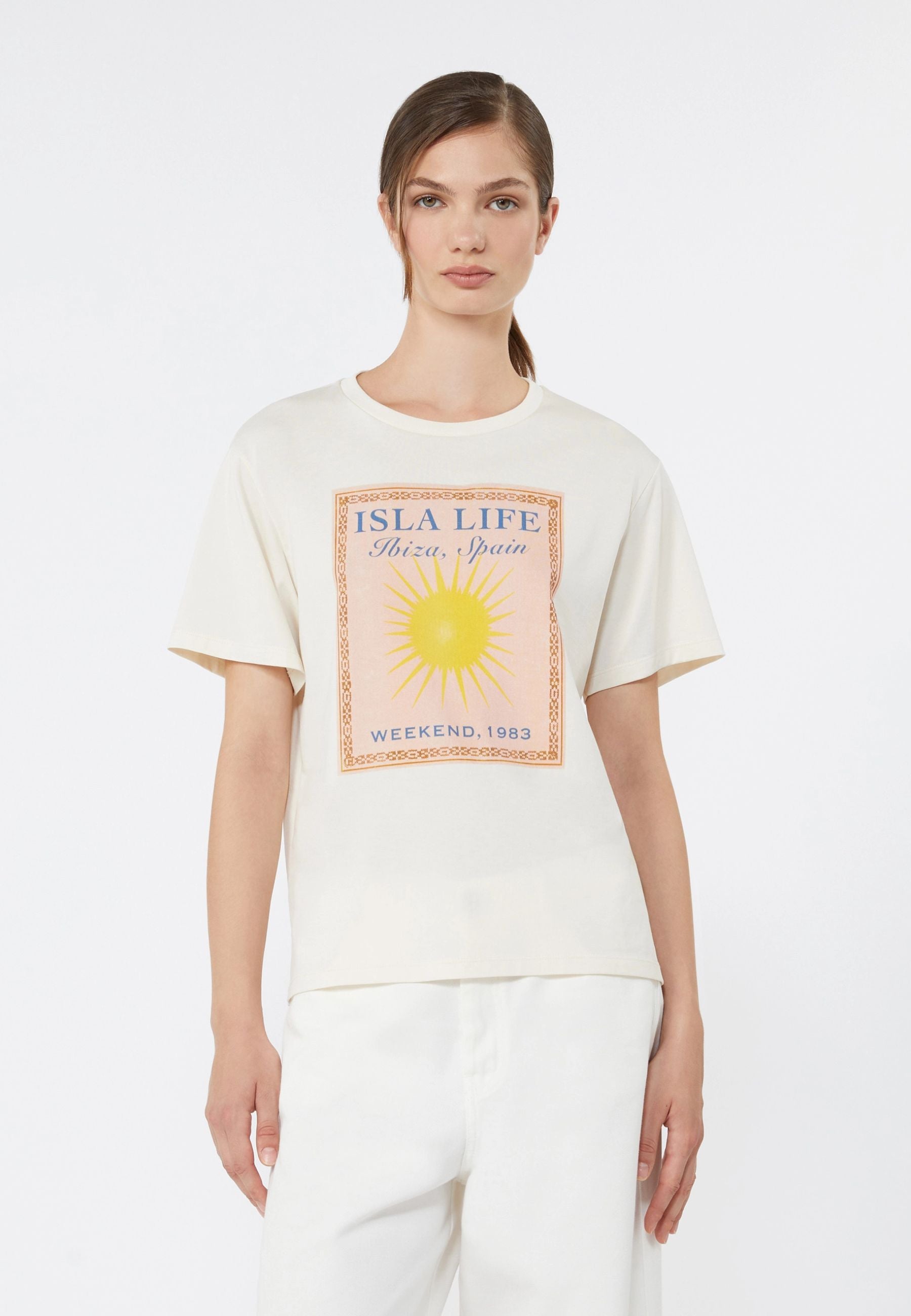 T-shirt in jersey di cotone con stampa frontale 