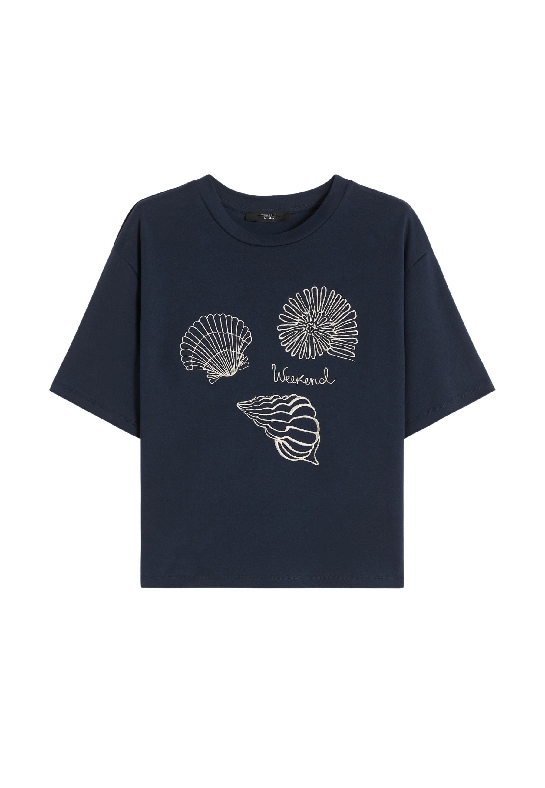 T-shirt boxy in puro cotone con stampa conchiglie 