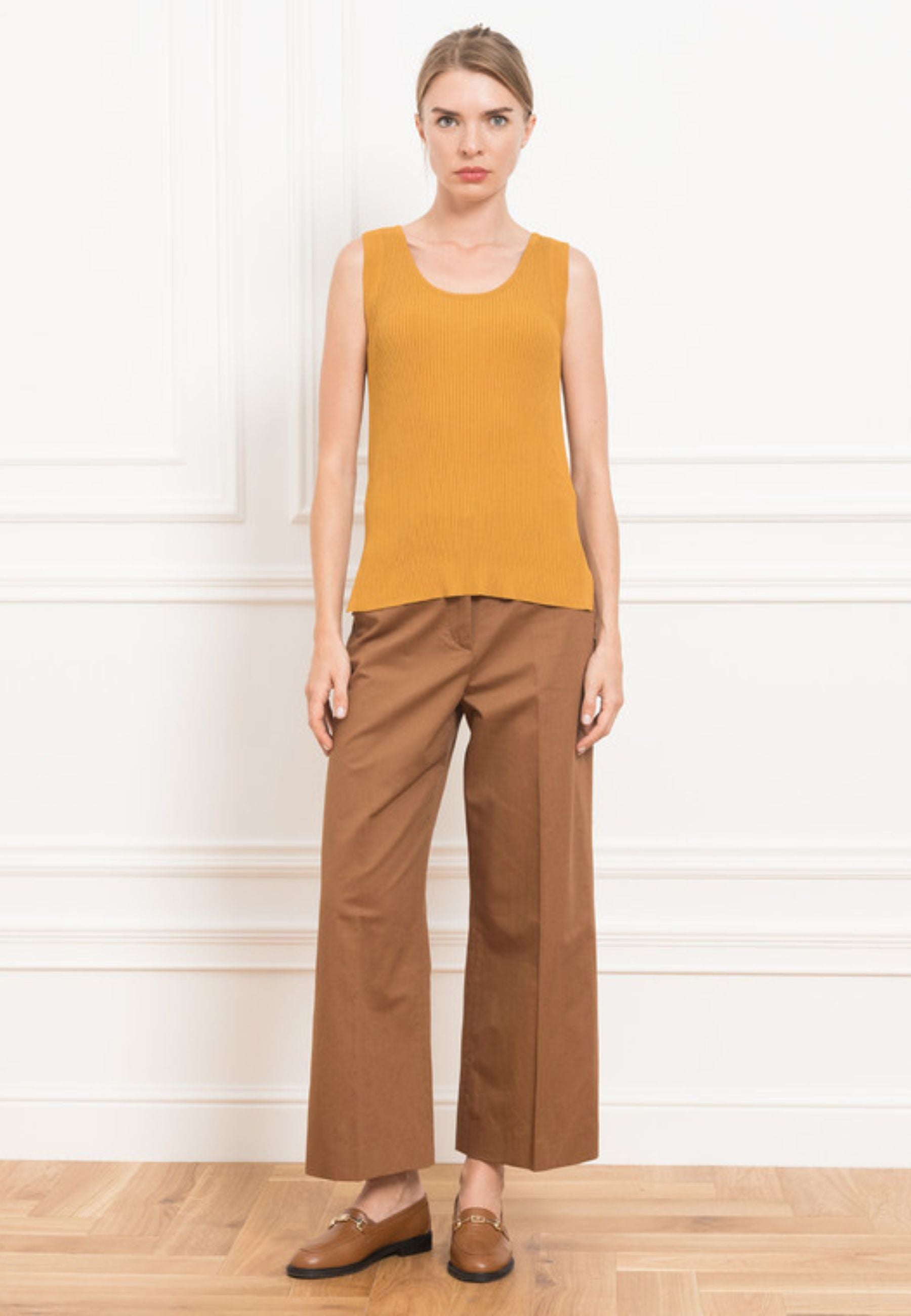 Pantaloni culotte in cotone e lino 