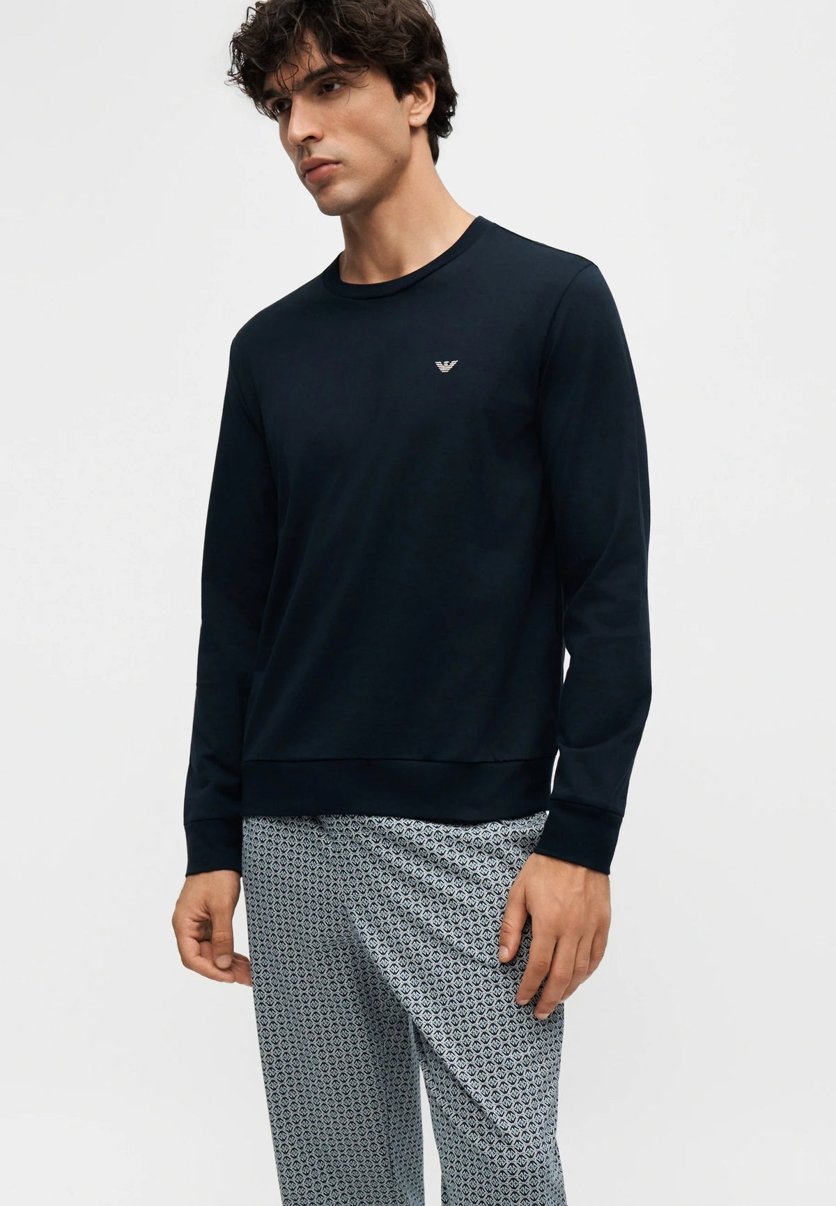 Emporio Armani - Pigiama Lungo in Cotone con Pantaloni Fantasia