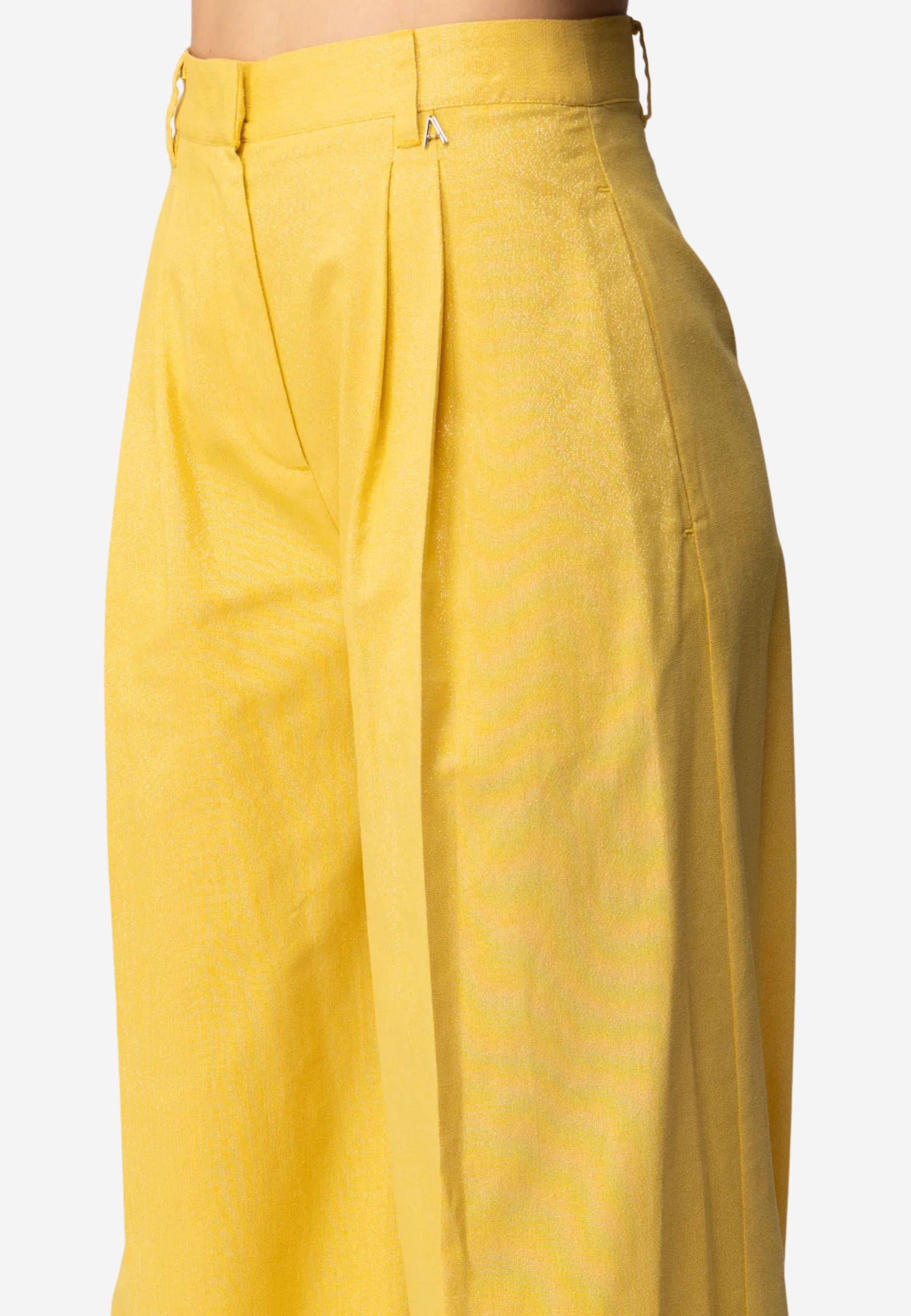 Twinset Pantaloni Palazzo in Cotone e Lino con Lurex - Giallo 