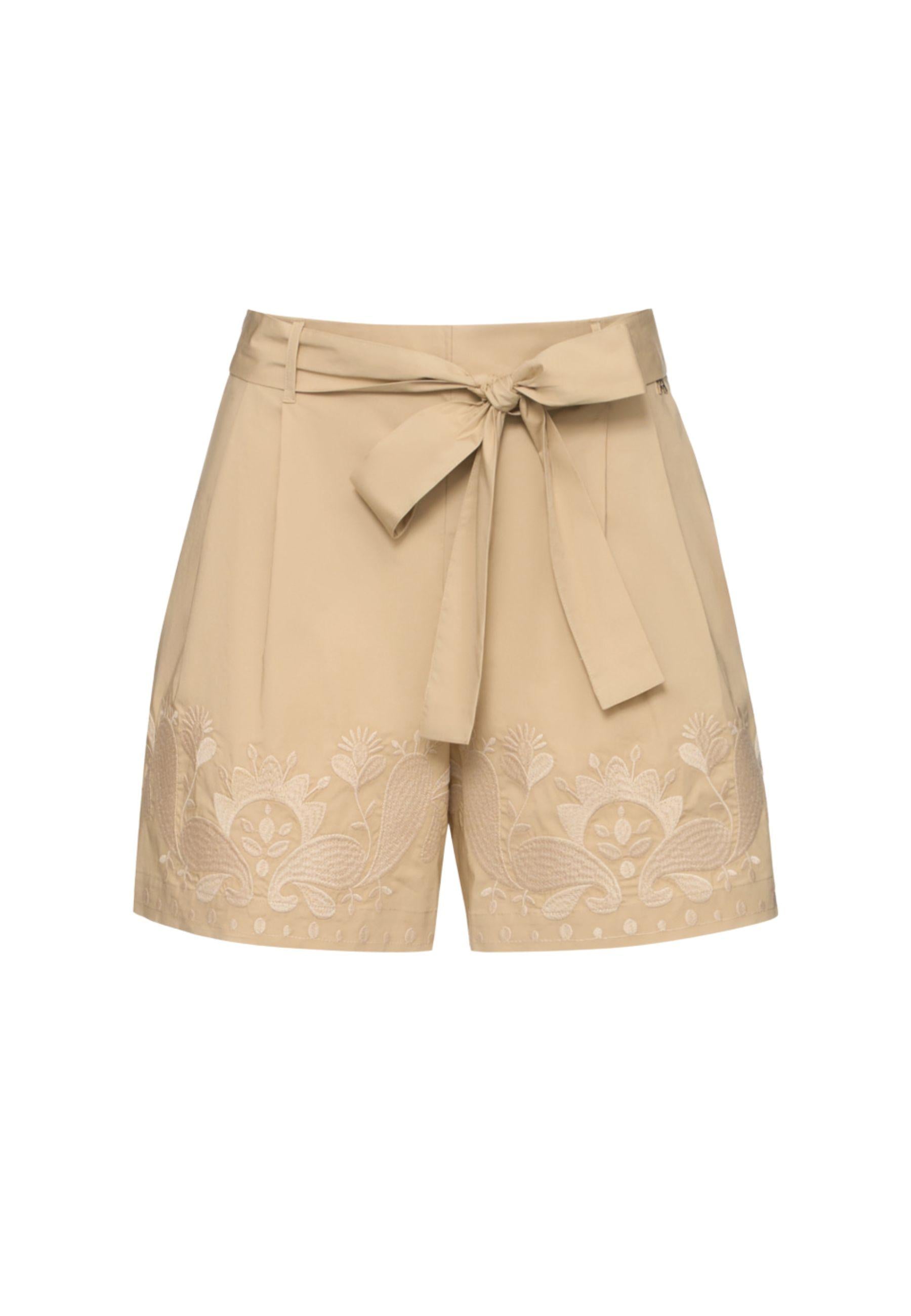 Shorts Twinset Milano in cotone elasticizzato con ricamo - Beige 
