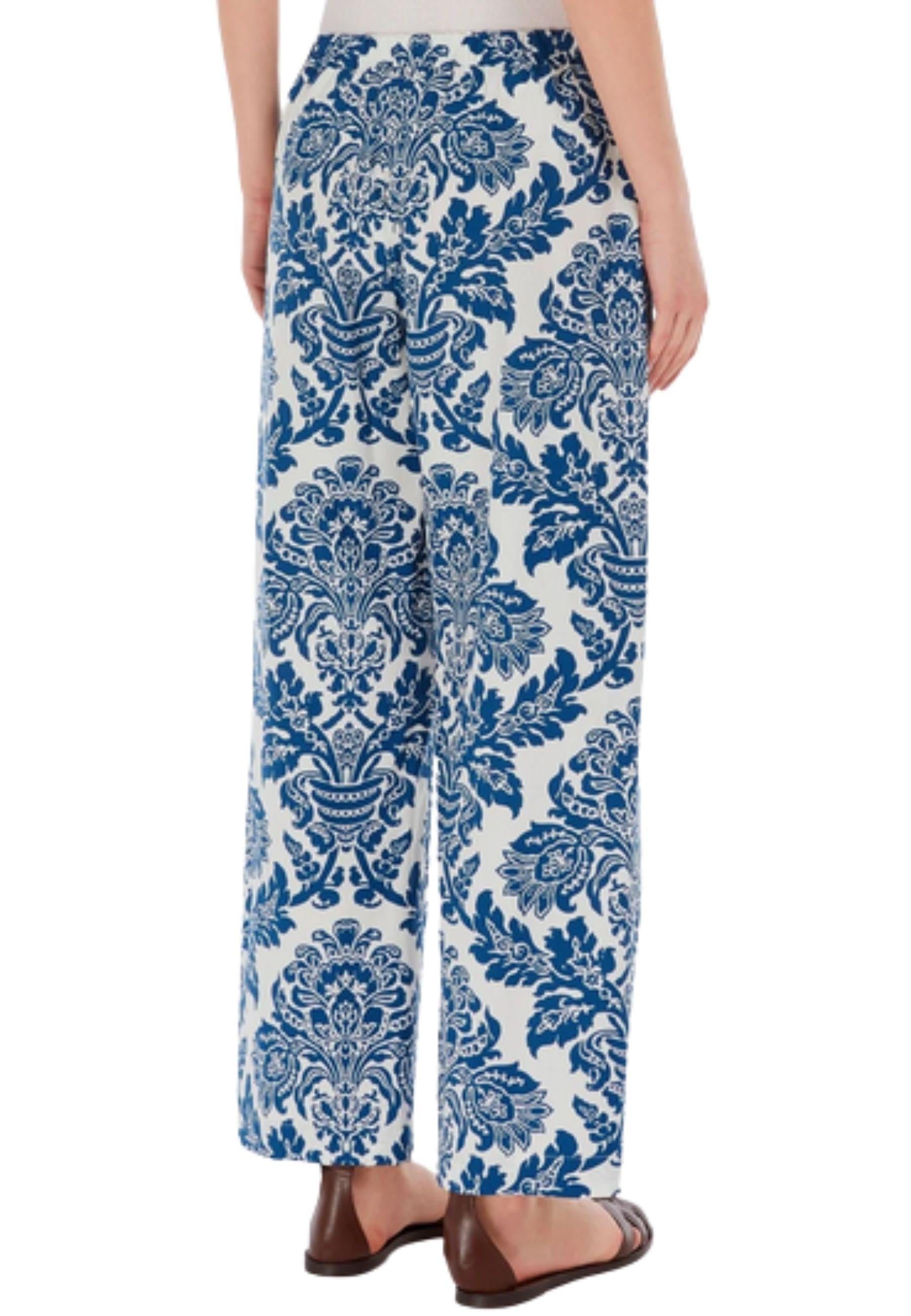 Pantalone Merano in Cotone Fantasia Bluette 