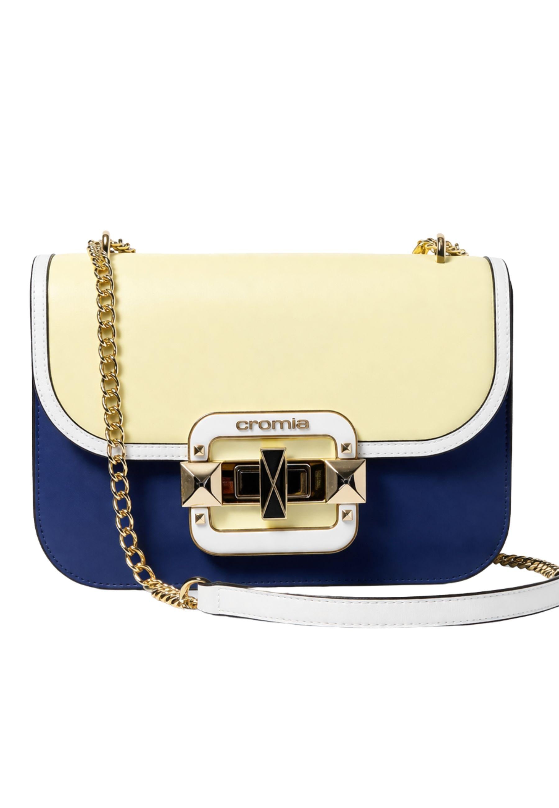 Borsa a tracolla Cromia in pelle blu con catena 