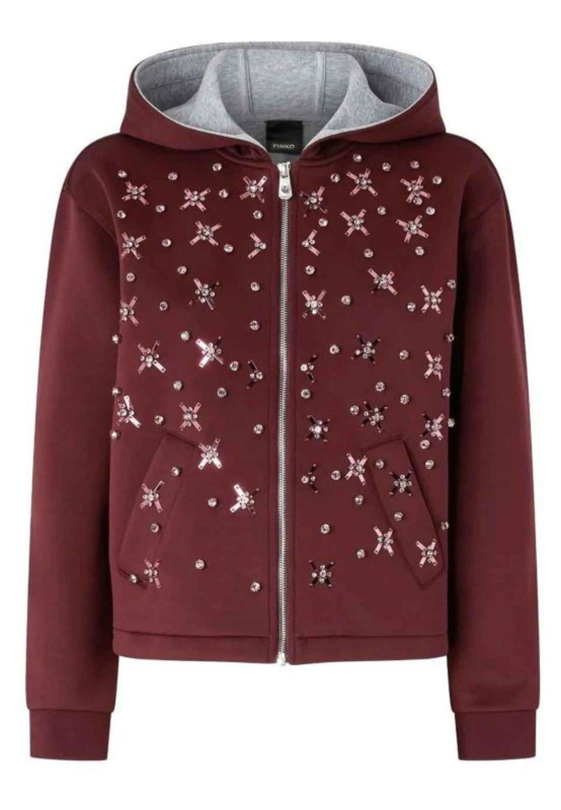 Felpa con cappuccio Pinko in neoprene con applicazioni gioiello 