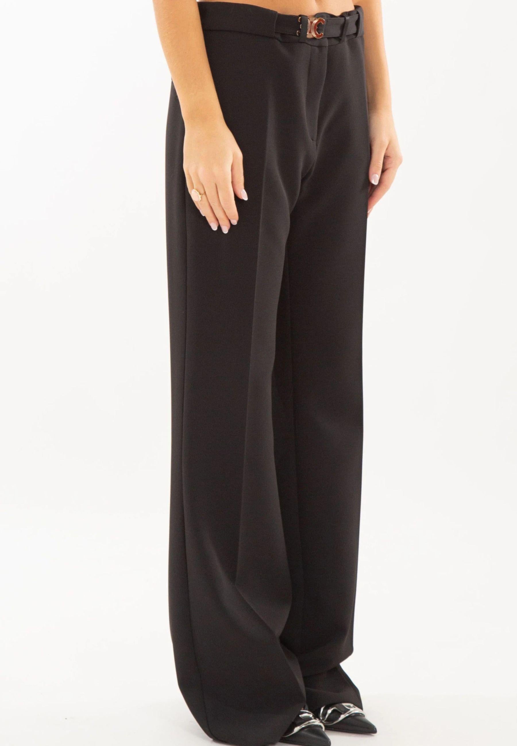 Pantalone nero a gamba dritta con cintura logata 