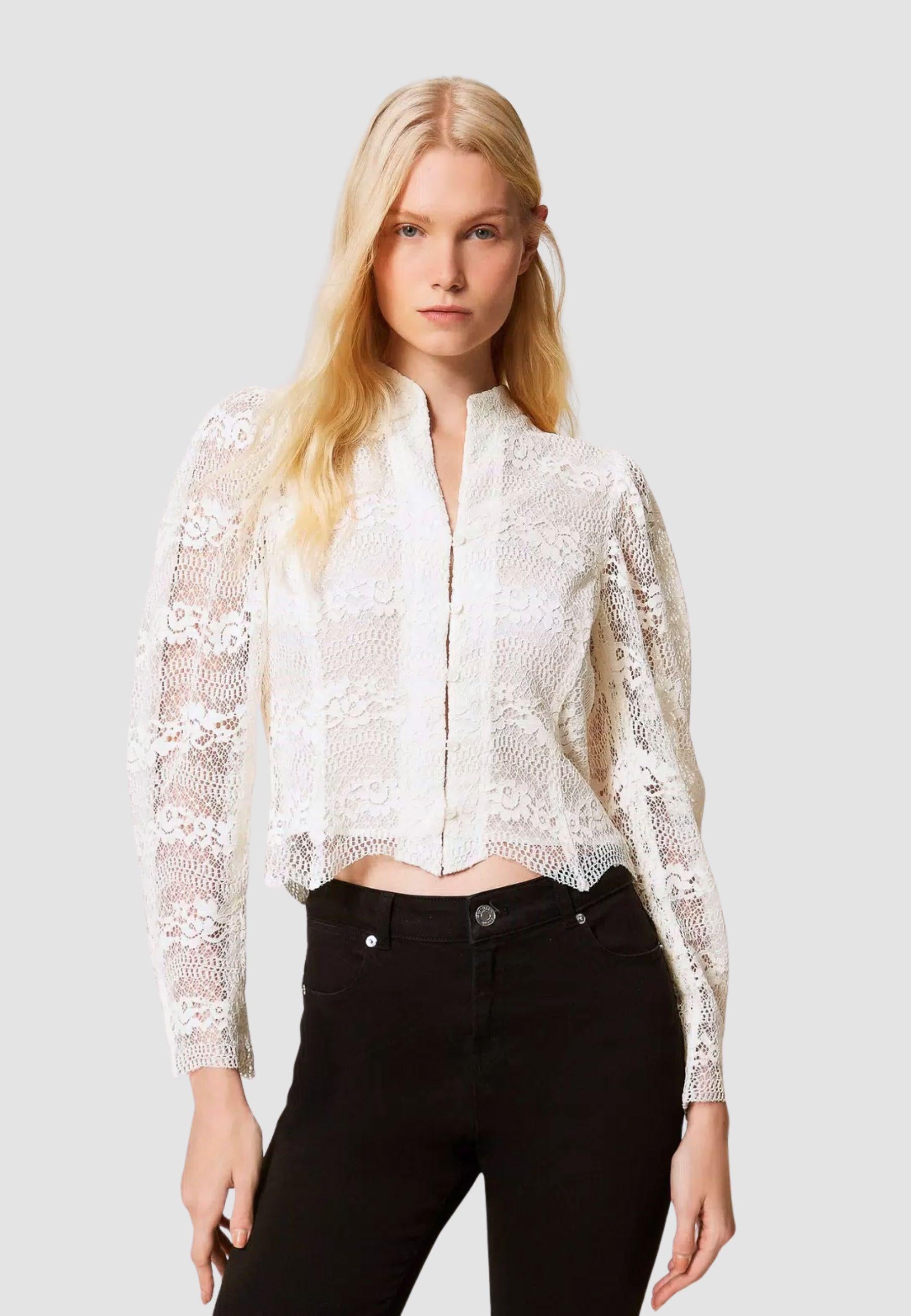 Camicia Twinset in viscosa con inserti in pizzo 