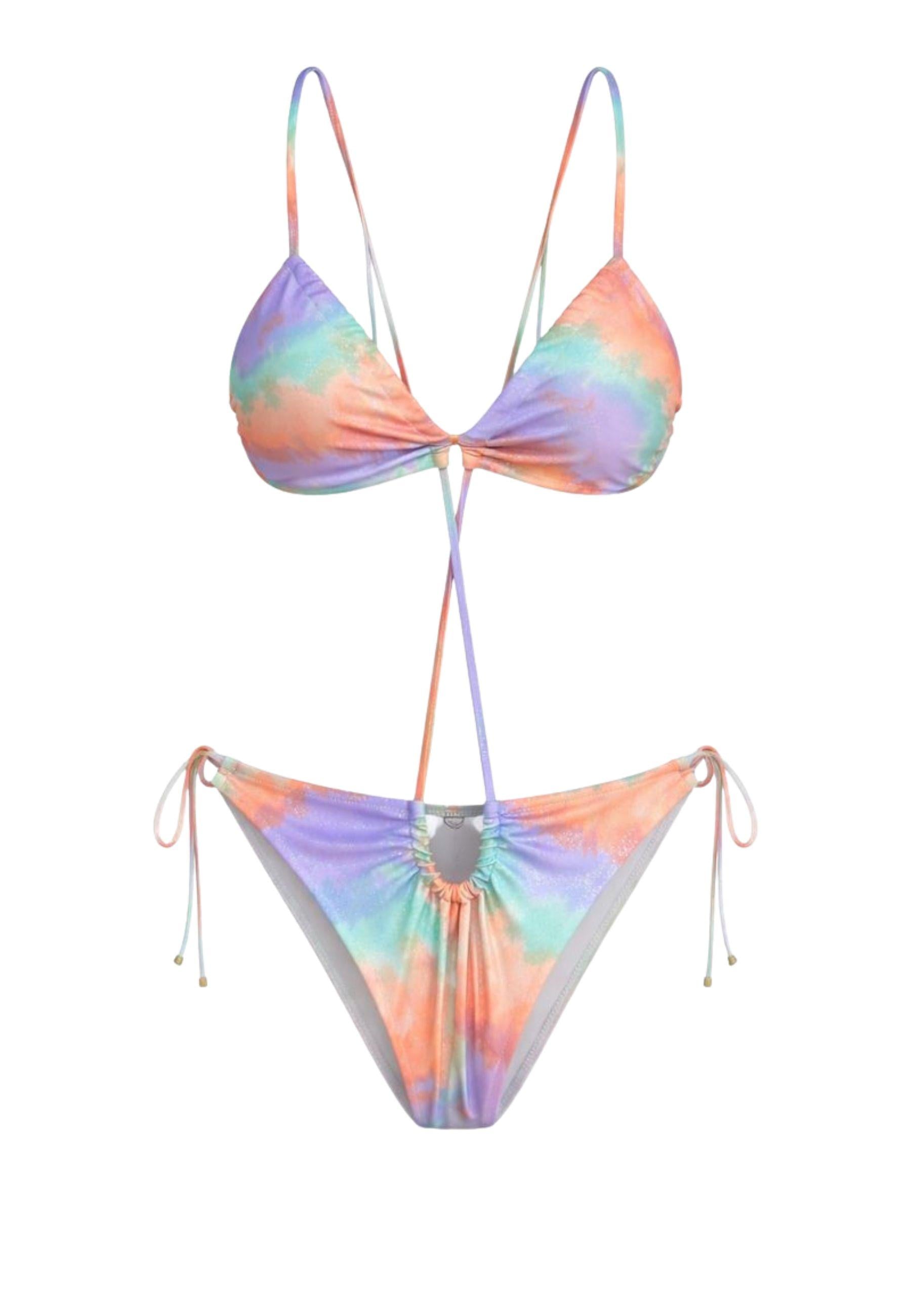 Bikini in microfibra stampa watercolor multicolor brinata 