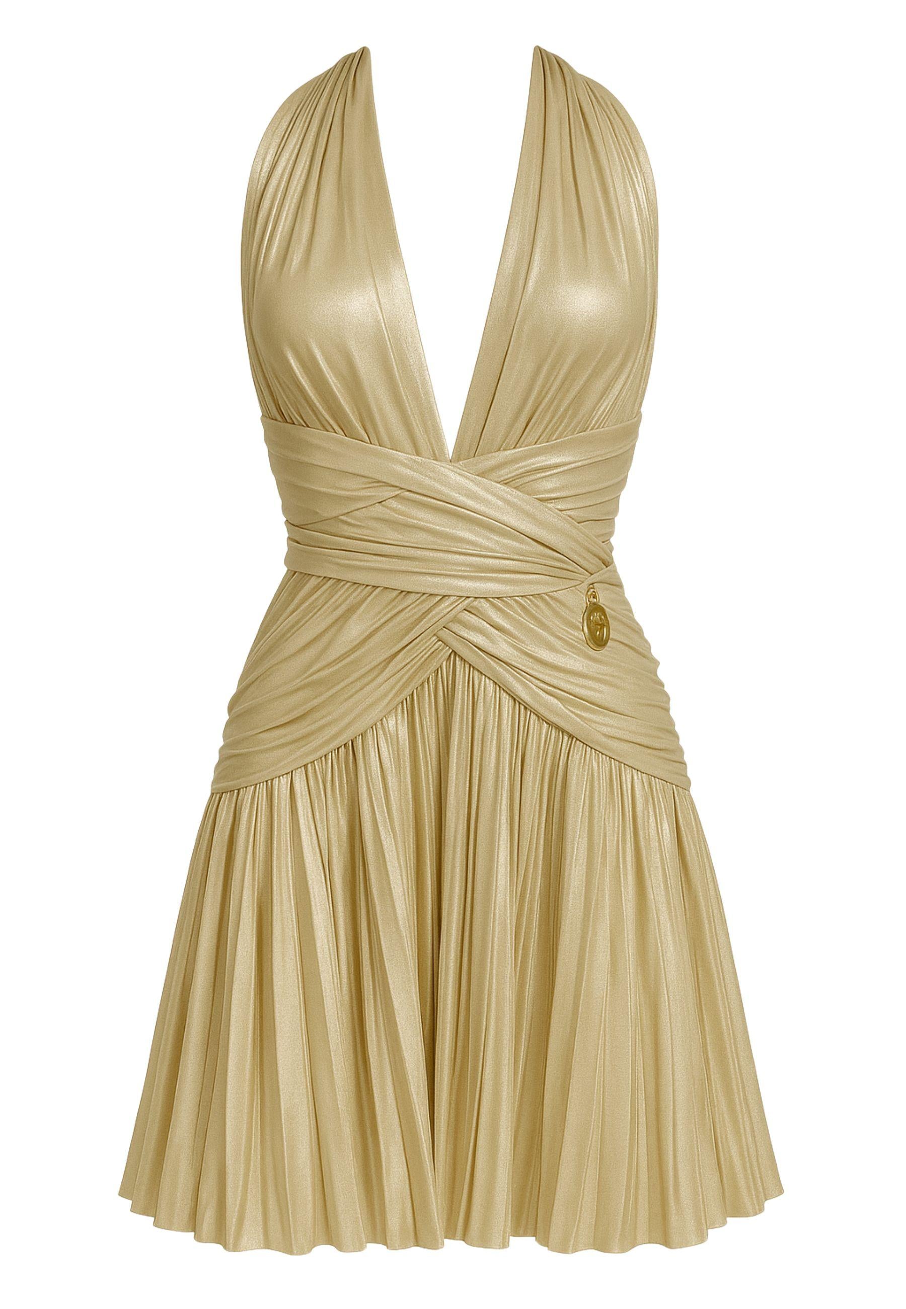 Abito corto Babylon in tessuto laminato oro 