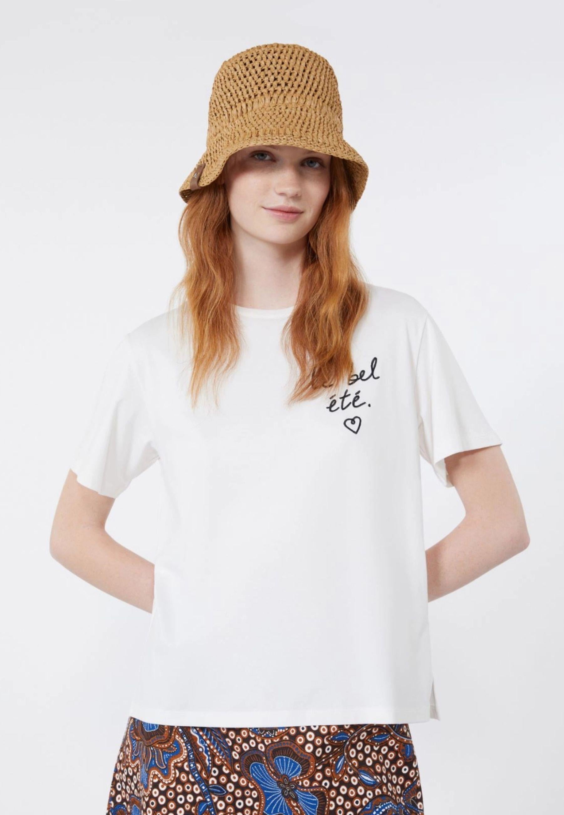 T-shirt in jersey con grafica ricamata - Bianco 