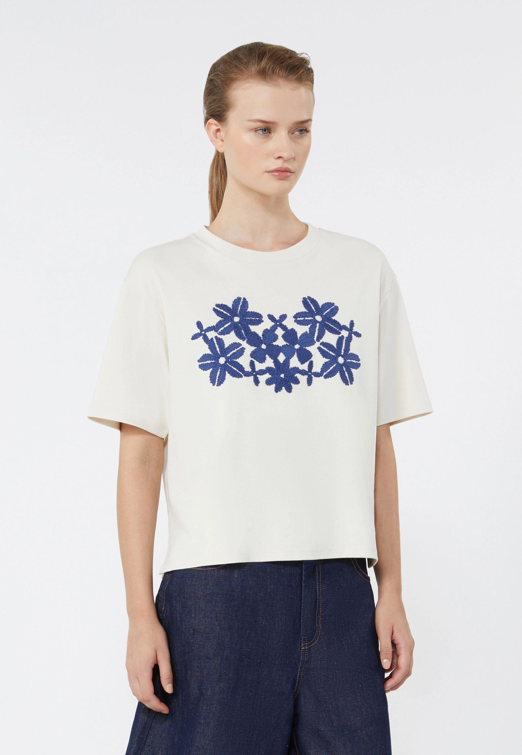 T-shirt boxy in jersey di cotone con stampa 