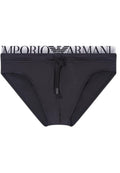 Emporio Armani - Black swimming trunks with drawstring and jacquard logo