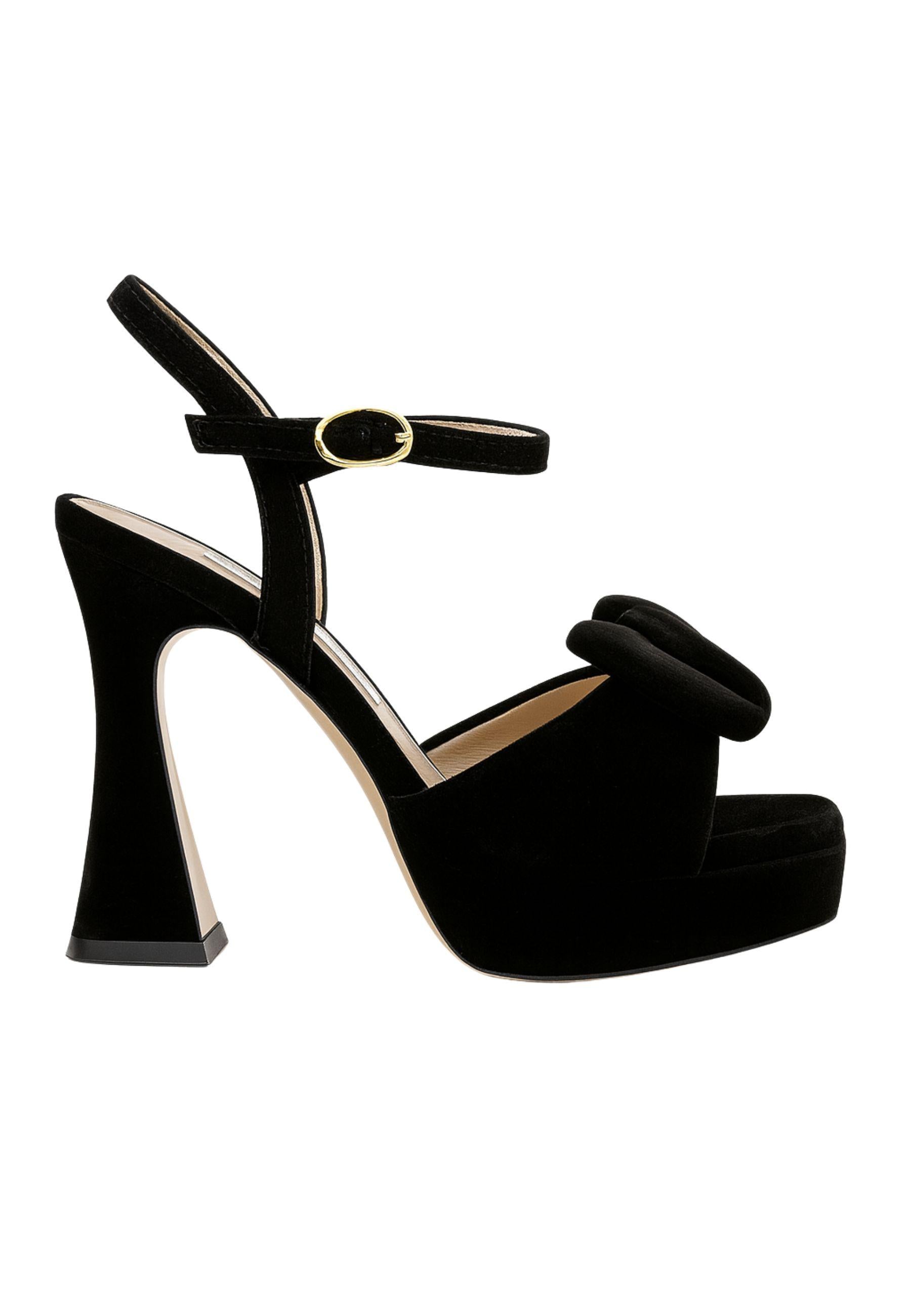 Francesco Sacco - Sandalo in Velluto Nero con Fiocco e Tacco 10 cm 