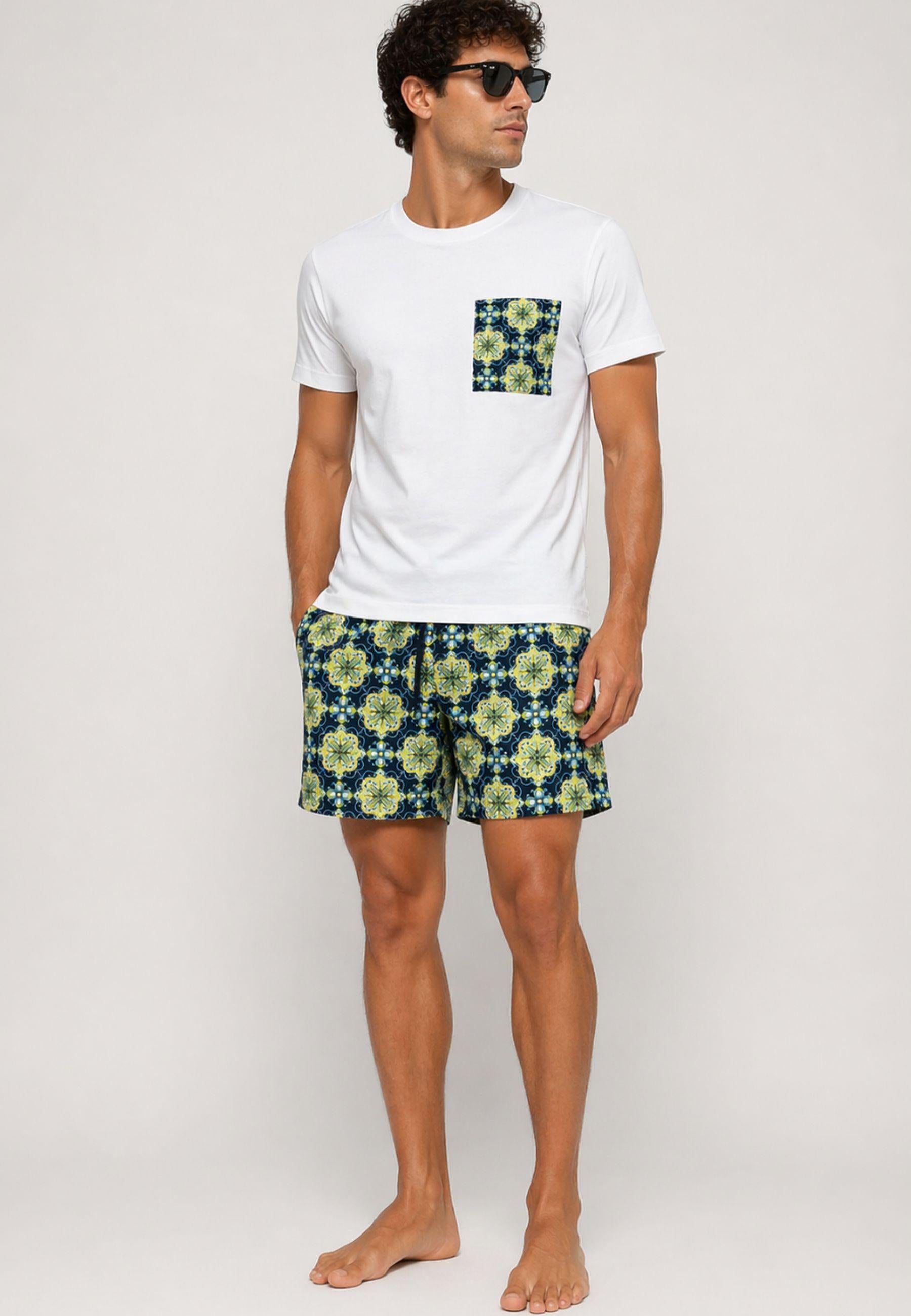 T-shirt in cotone con taschino stampato Riviera 