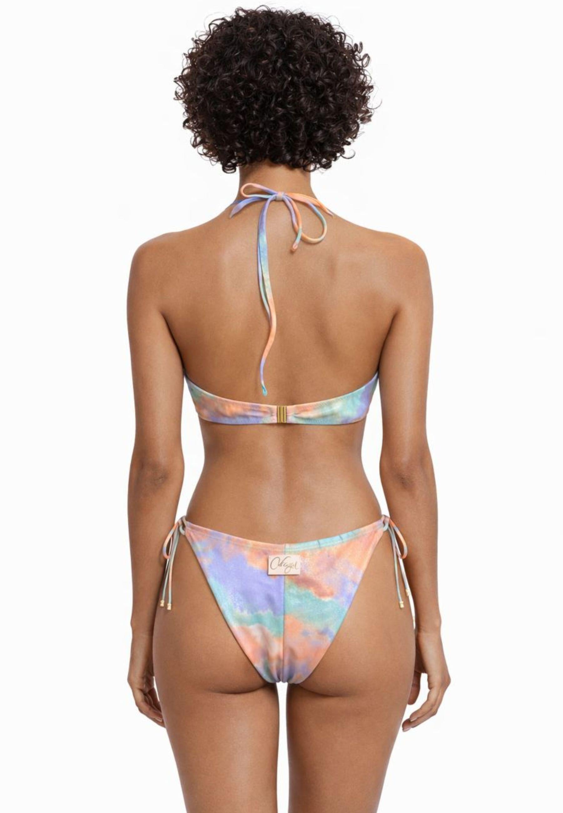 Bikini in microfibra stampa watercolor multicolor brinata 