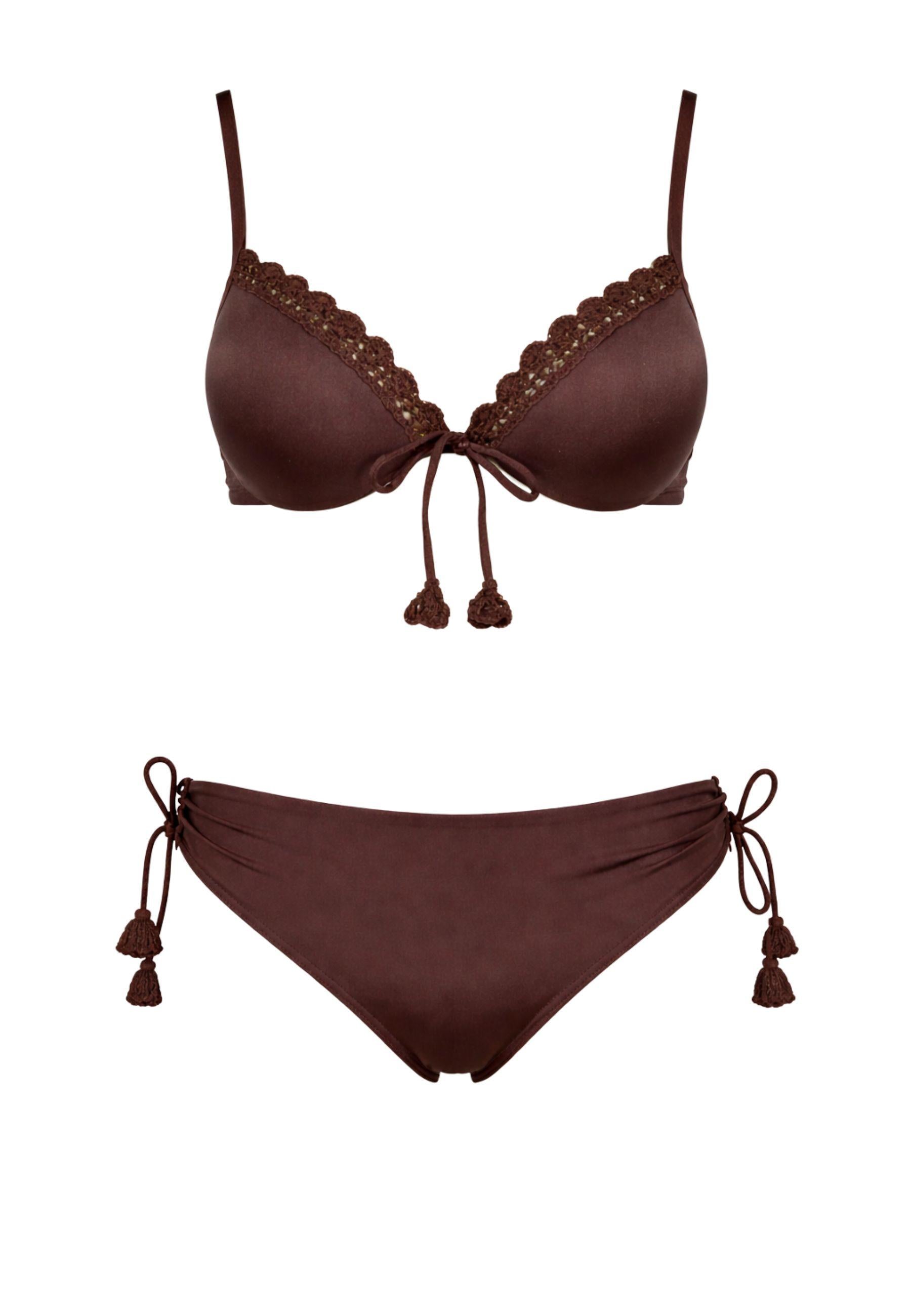 Bikini Twinset in tessuto satin con dettagli crochet 