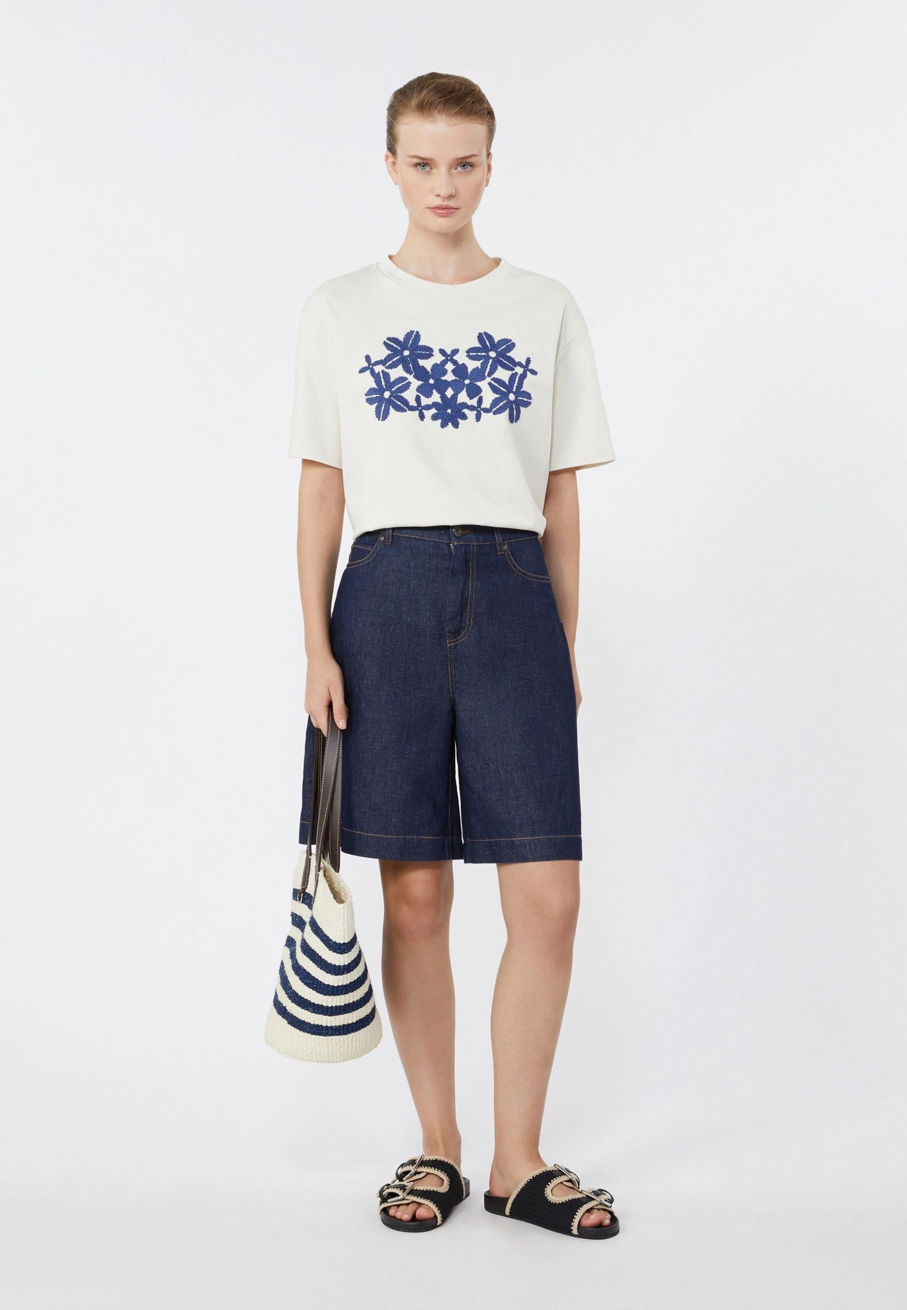 T-shirt boxy in jersey di cotone con stampa 