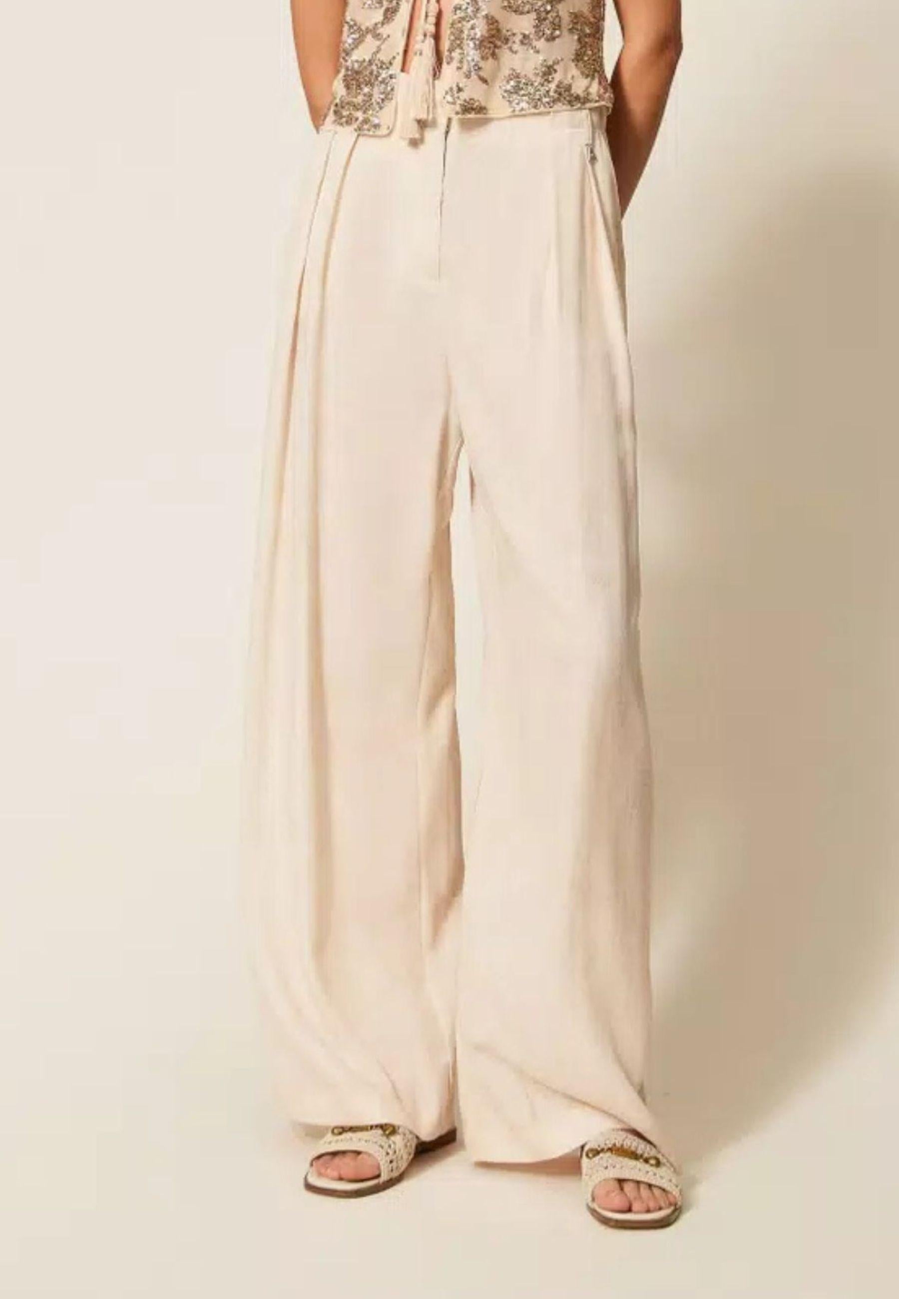 Actitude Pantaloni Palazzo in TENCEL™ con Stampa Dégradé - Beige 