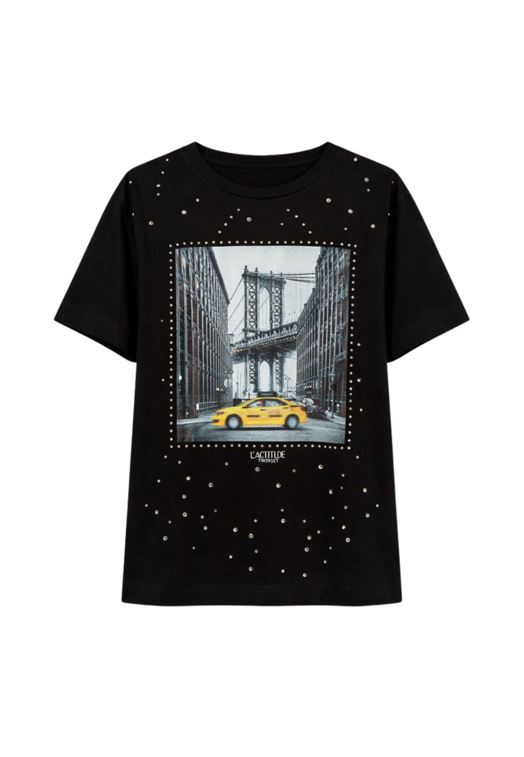 T-shirt con stampa e strass Actitude 