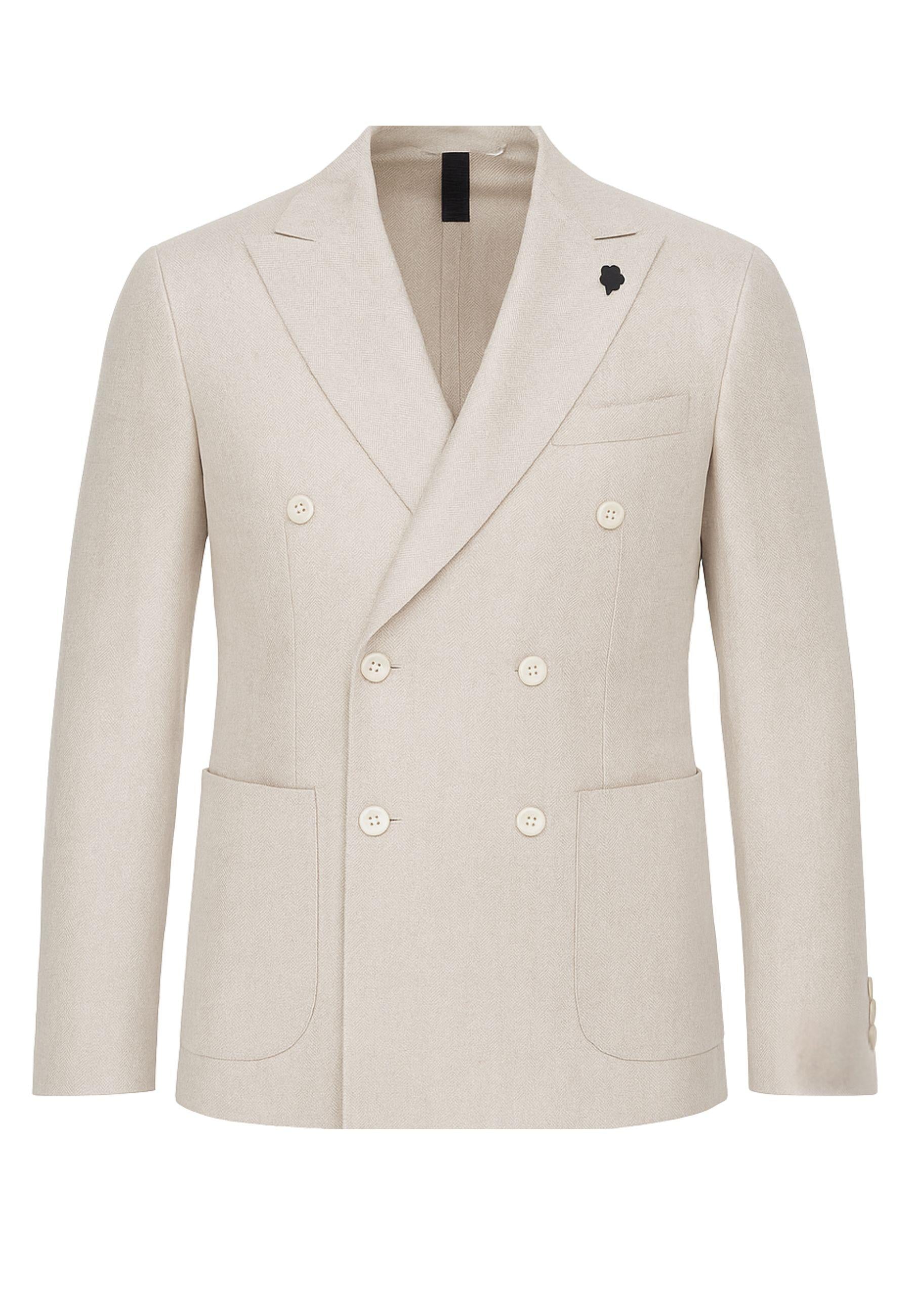 Giacca Doppiopetto in Lino e Cotone - Beige<BR/> 