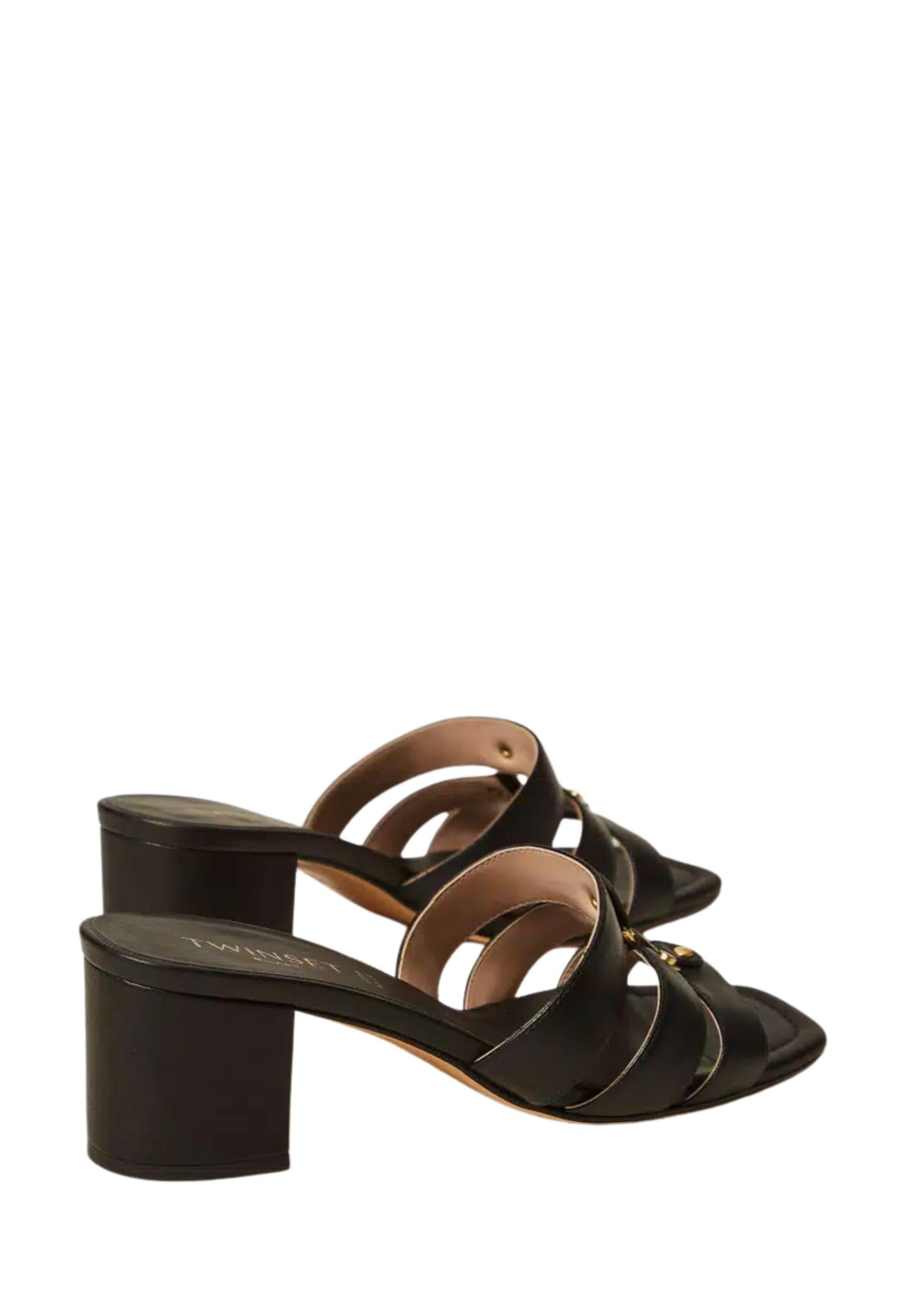 Sandali mules in pelle con logo 