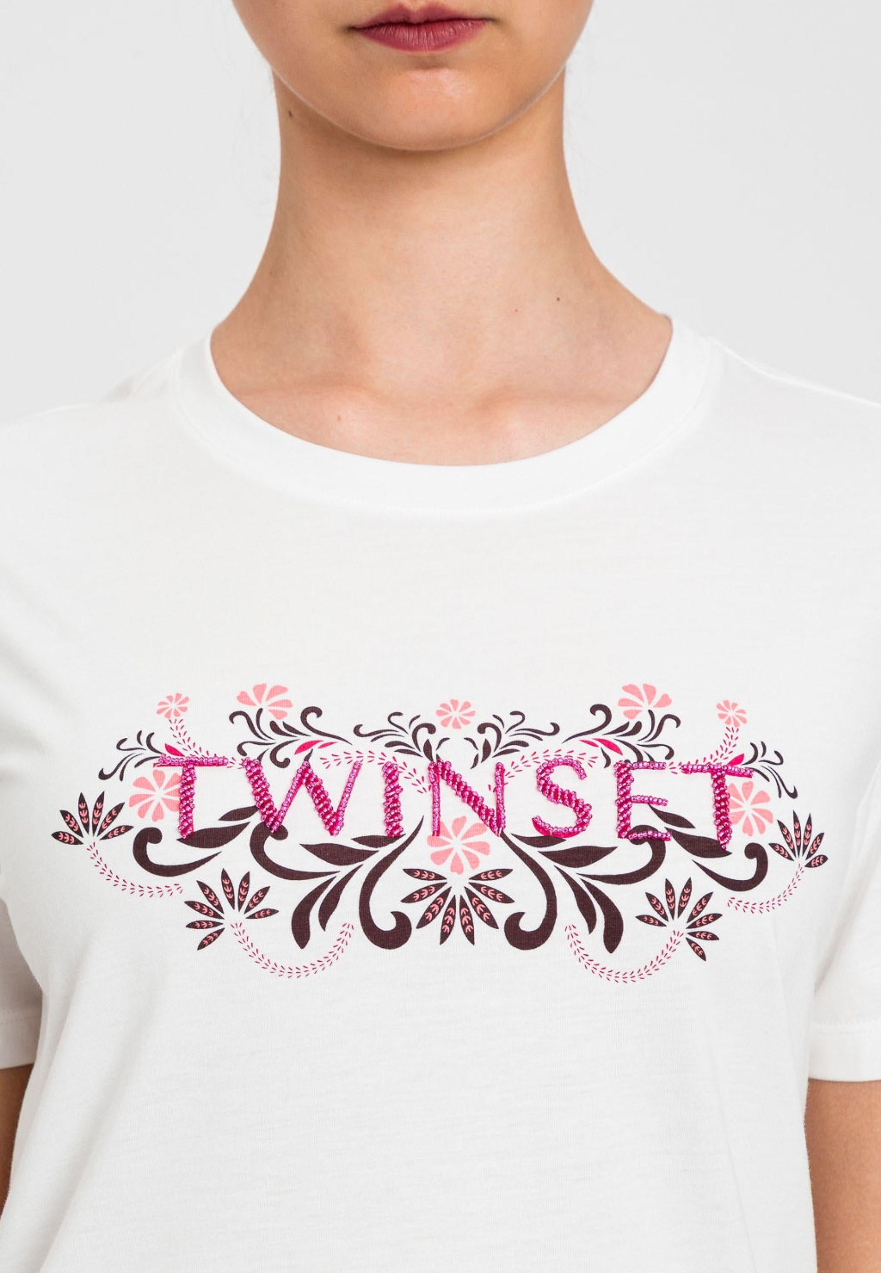 T-shirt con ricamo logo Twinset 