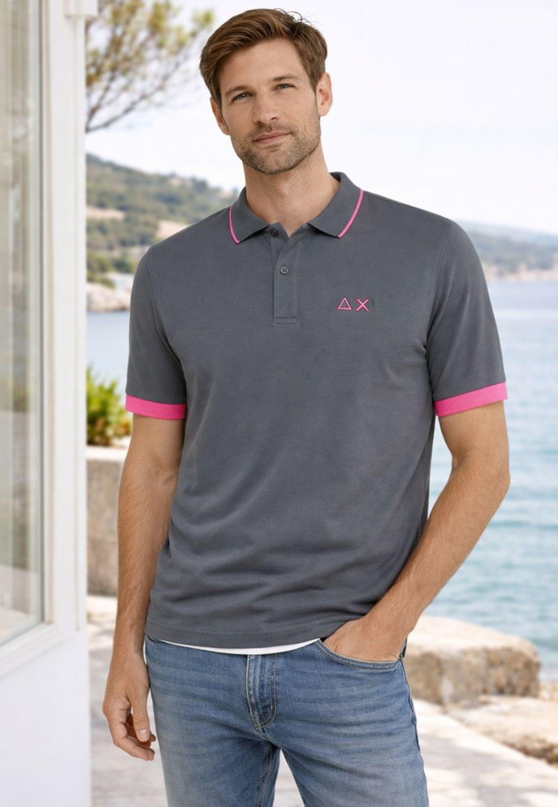 Polo SUN68 in cotone stretch con profili a contrasto 