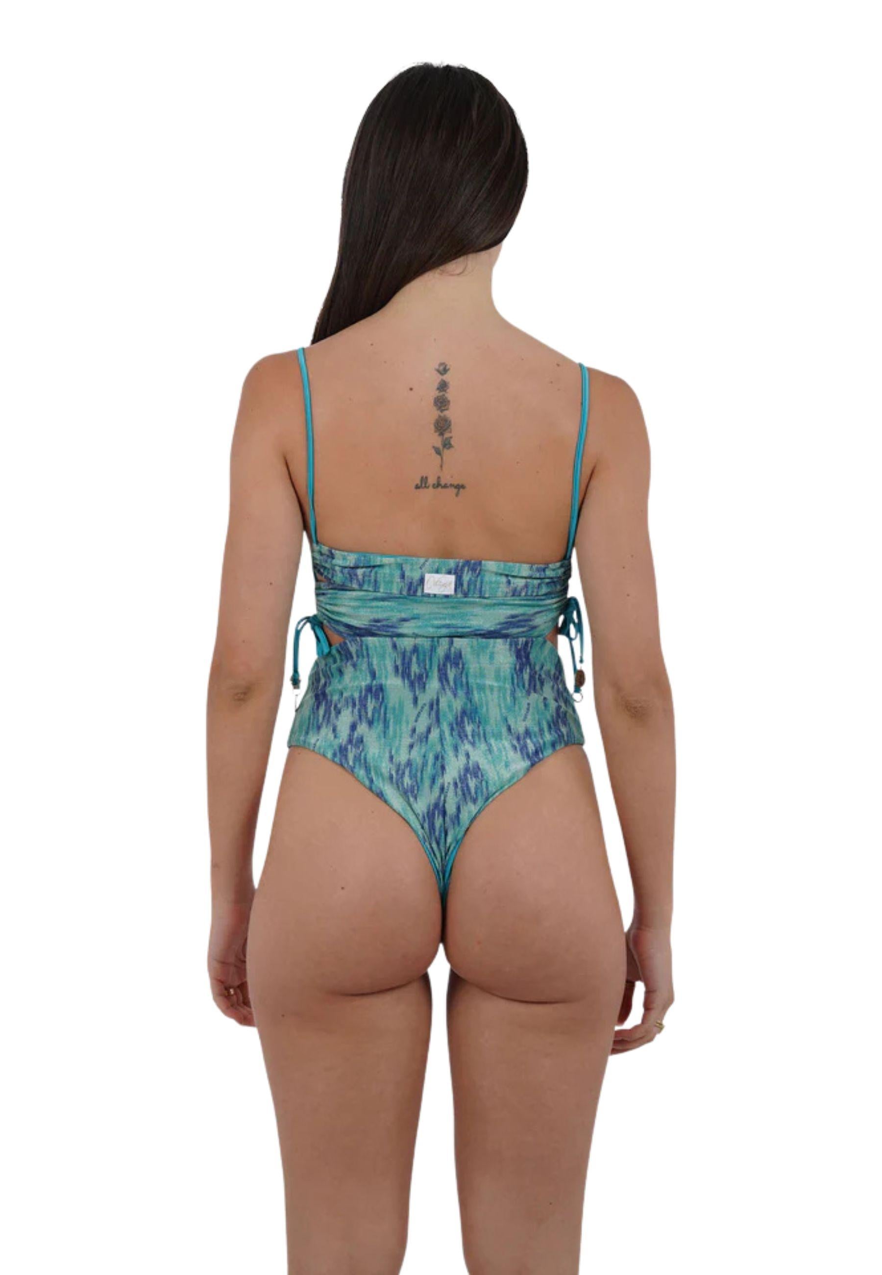 Costume intero donna con cut-out laterale turchese 