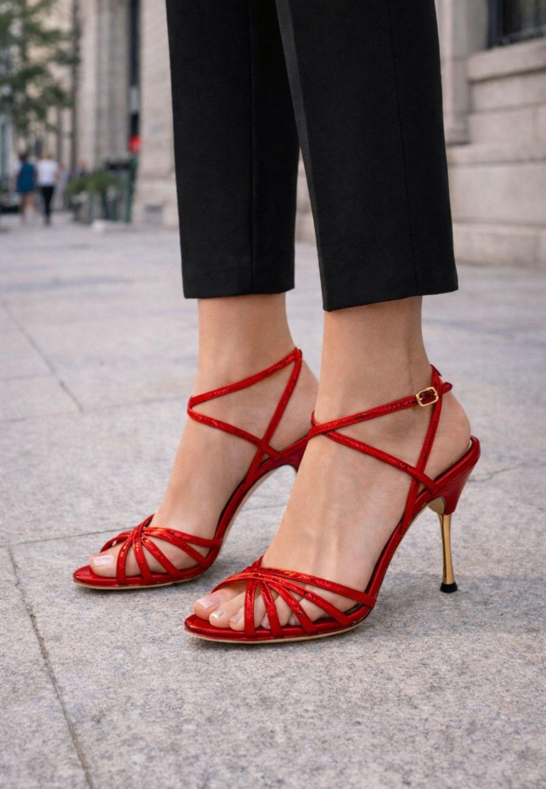 Sandali donna FRANCESCO SACCO - listini in vernice rossa, tacco stiletto 