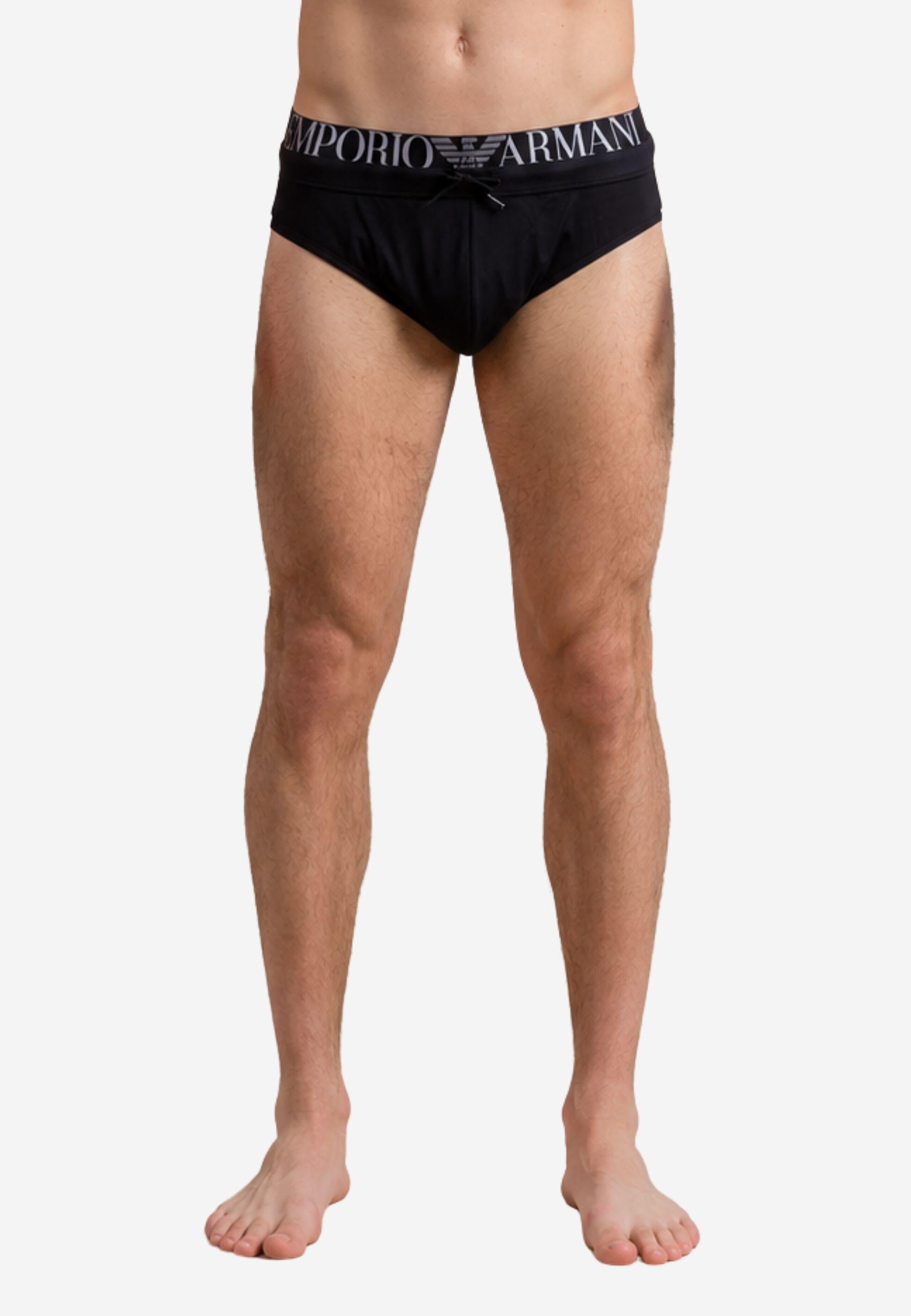 Emporio Armani - Slip mare nero con coulisse e logo jacquard 