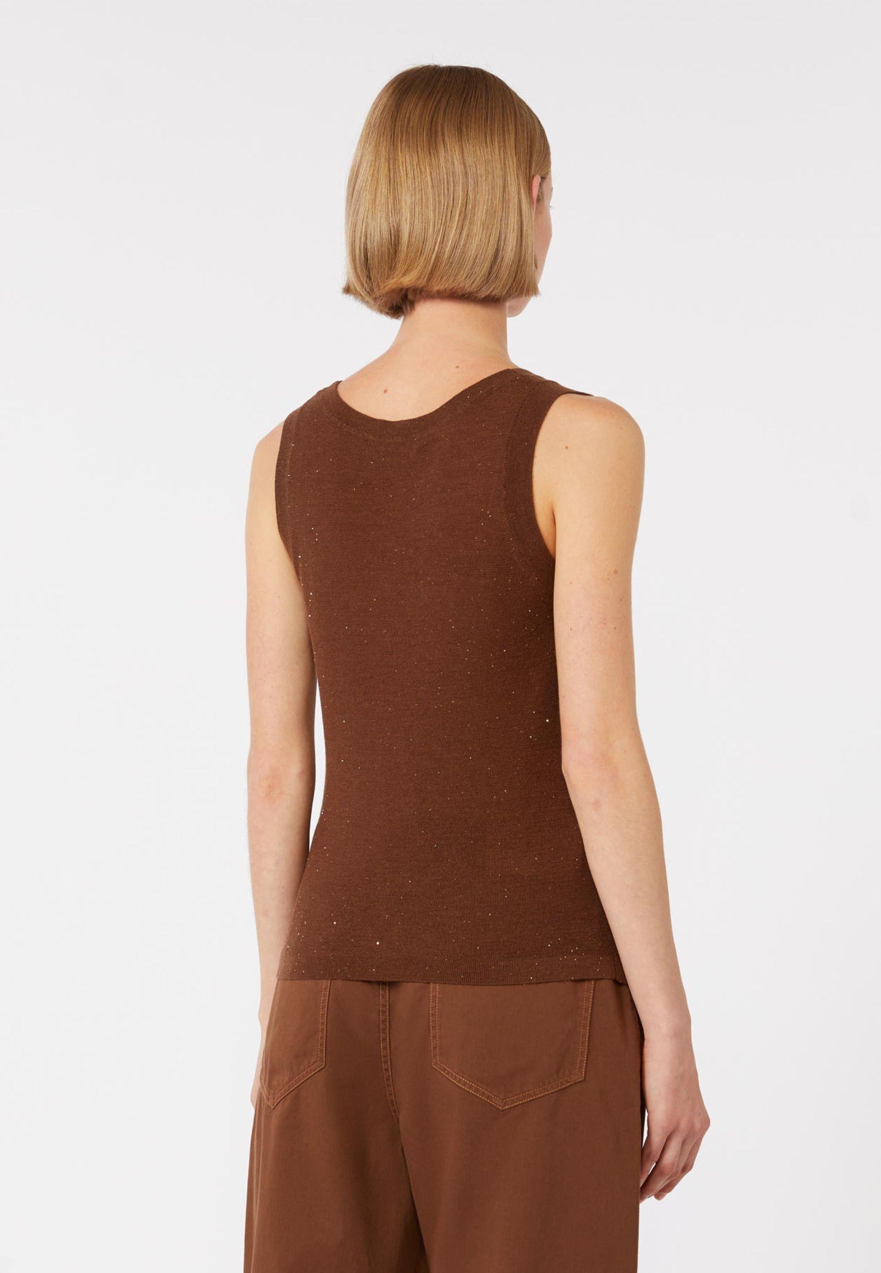 Max Mara Studio - Top in lana e seta con micro paillettes 