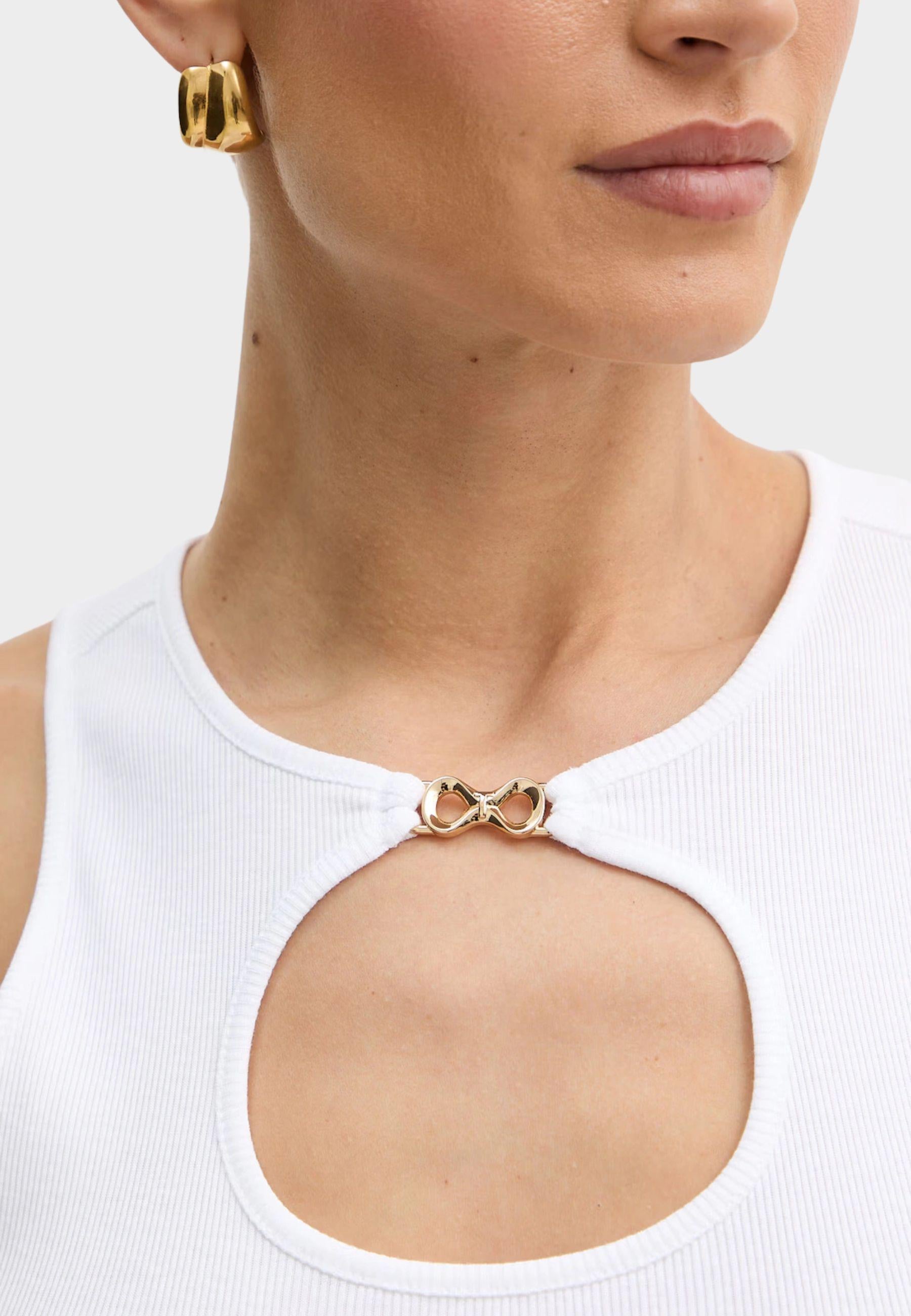 Twinset - Top smanicato in cotone con dettaglio gioiello 