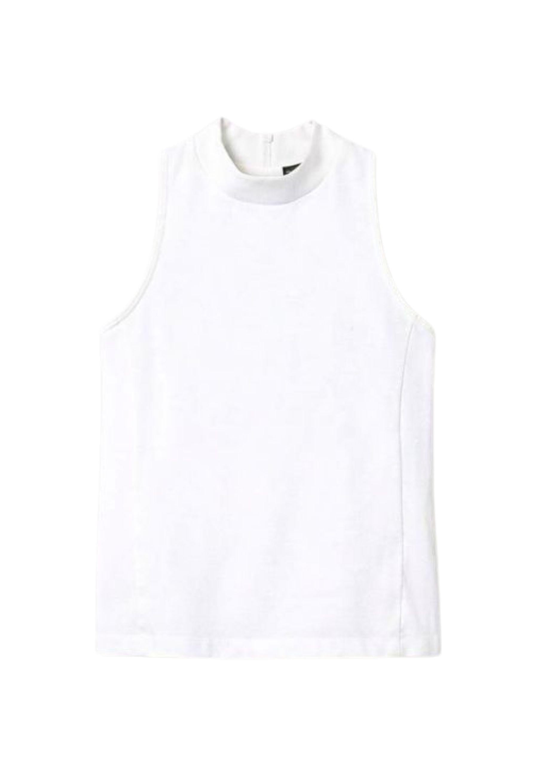 Top smanicato con collo alto in cotone interlock 