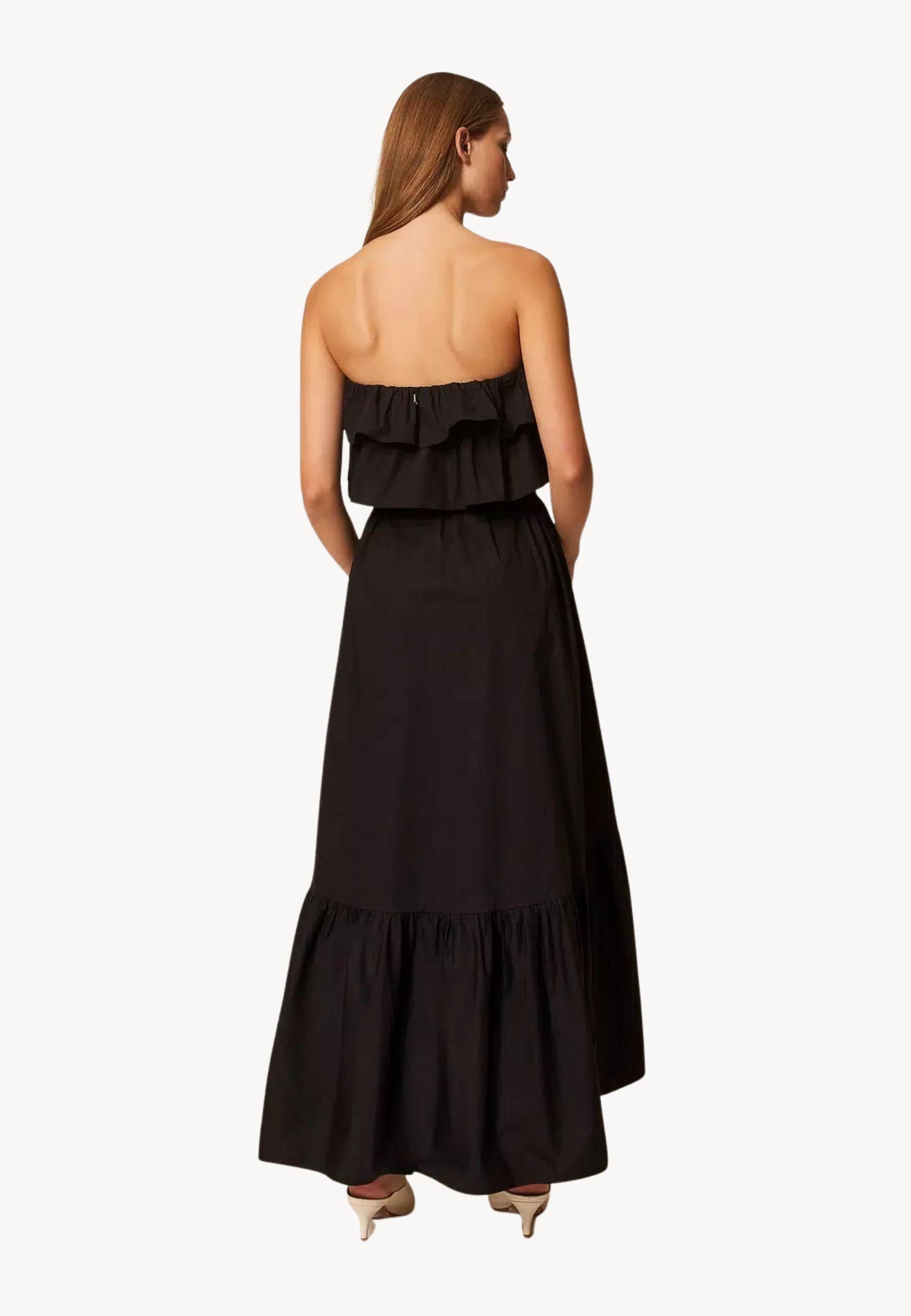 Abito lungo off shoulder Actitude Twinset in popeline stretch con balze 
