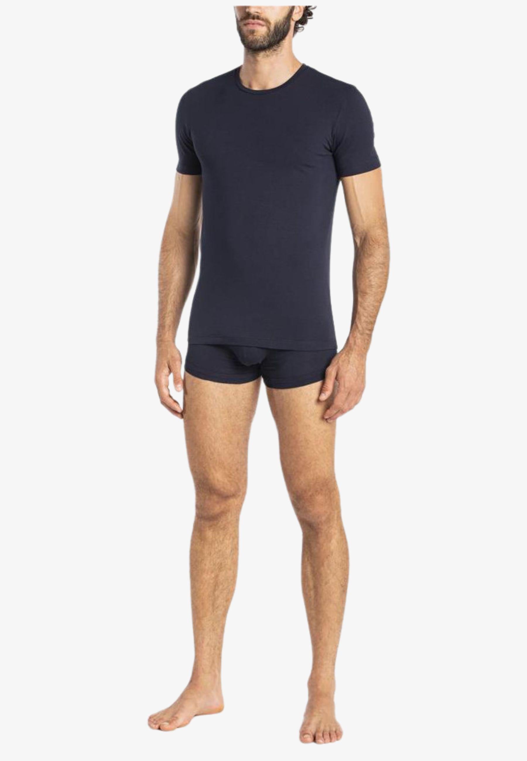 Maglietta blu in jersey di cotone elasticizzato 