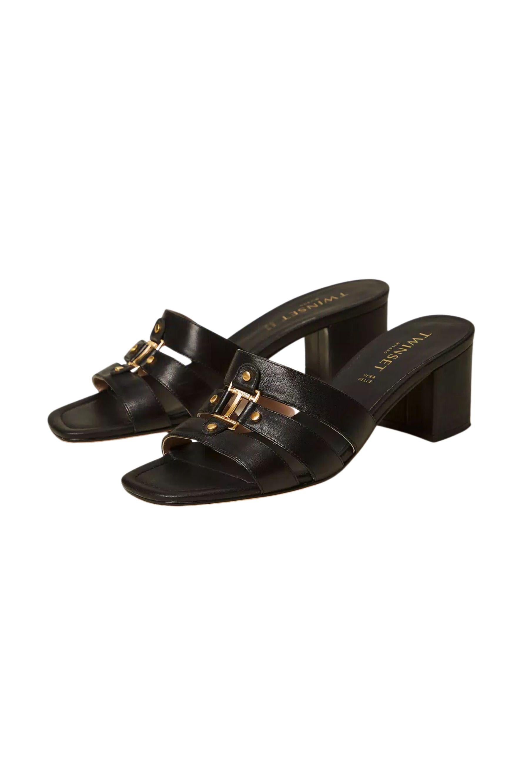 Sandali mules in pelle con logo 