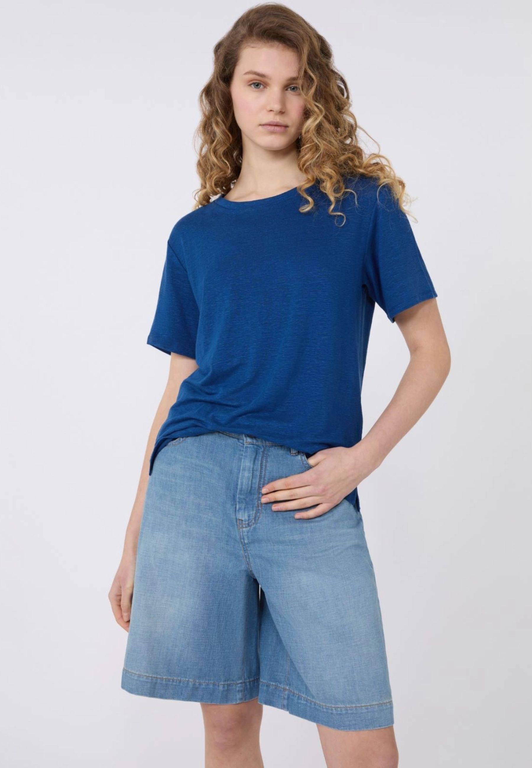 T-shirt basic in jersey di lino stretch - OCEANO 