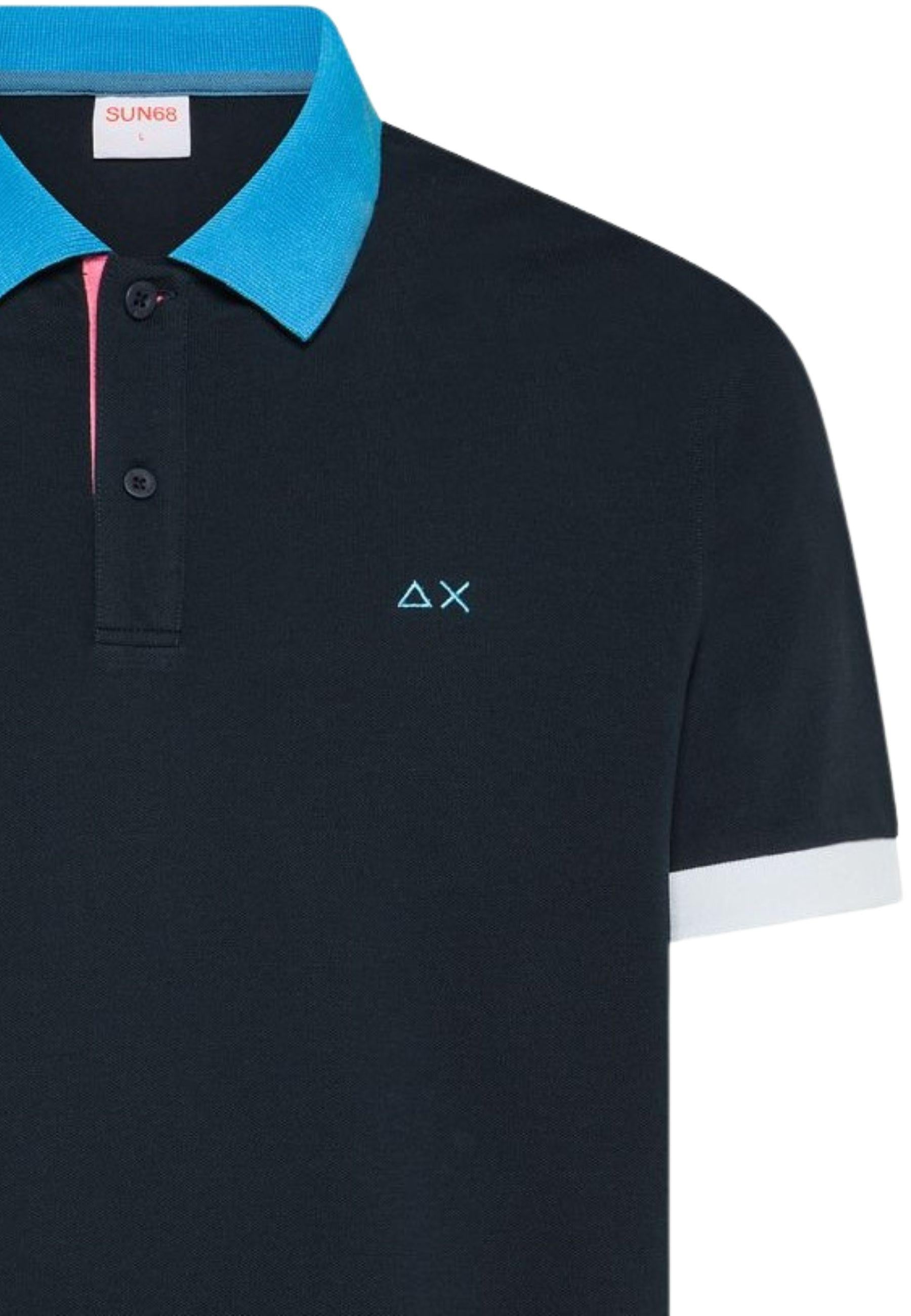 Polo in cotone blu navy con colletto a contrasto 