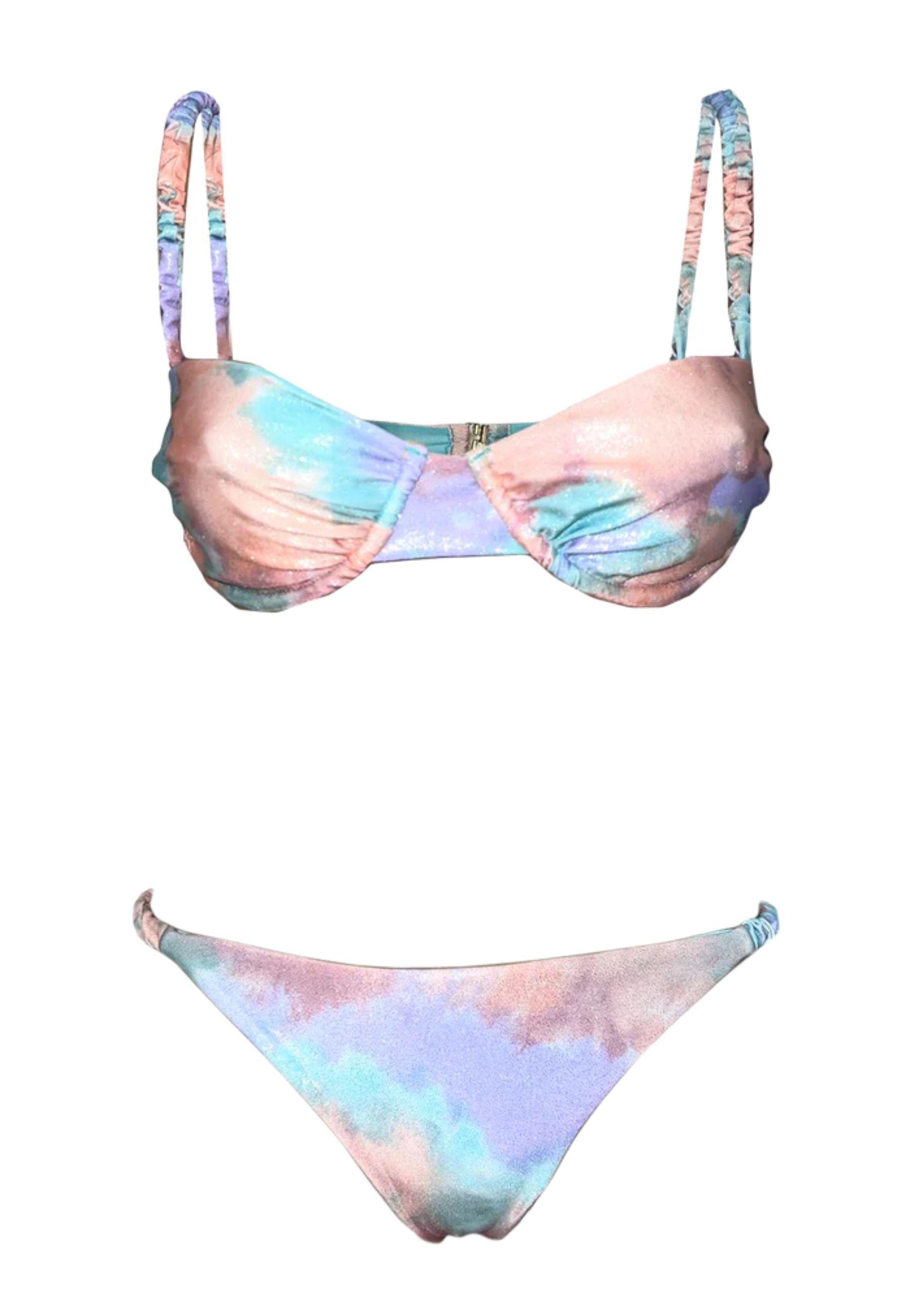 Bikini con ferretto in microfibra stampa watercolor brinata 