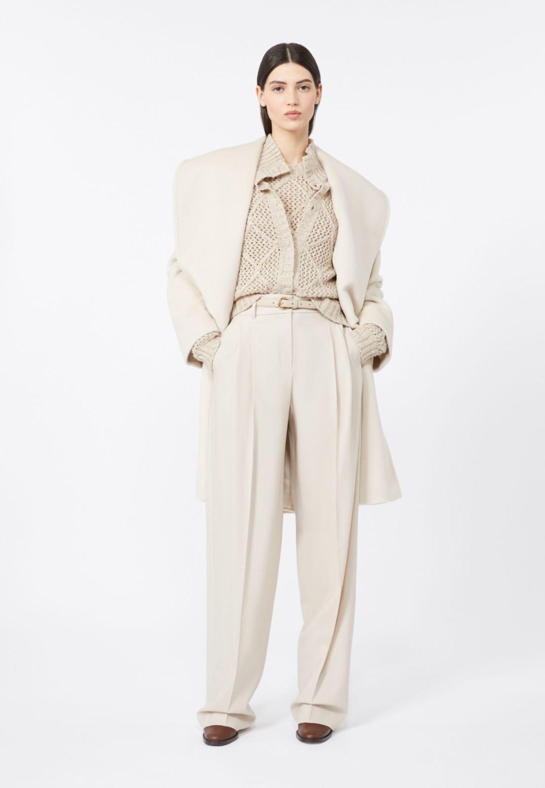 Pantalone in saglia di lana - Beige 