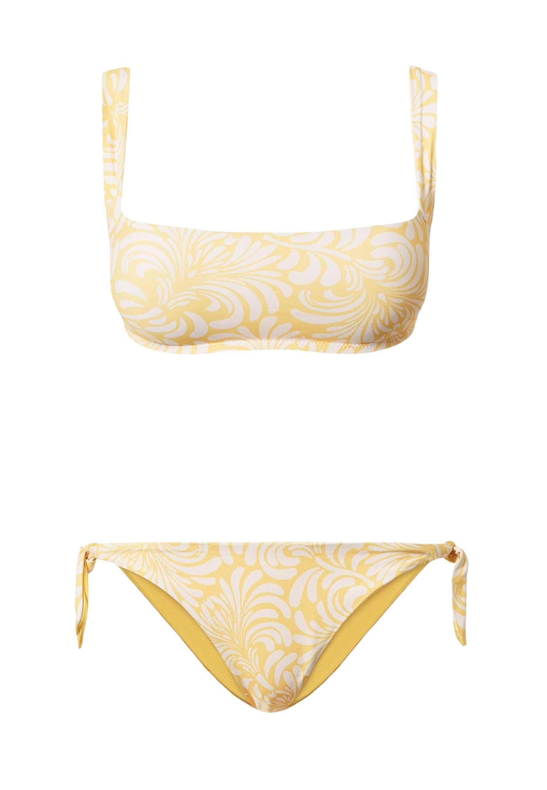 Bikini Fascia Twinset Coppa C con Stampa Botanica e Tanga Regolabile - Corn Cream / Vaniglia 