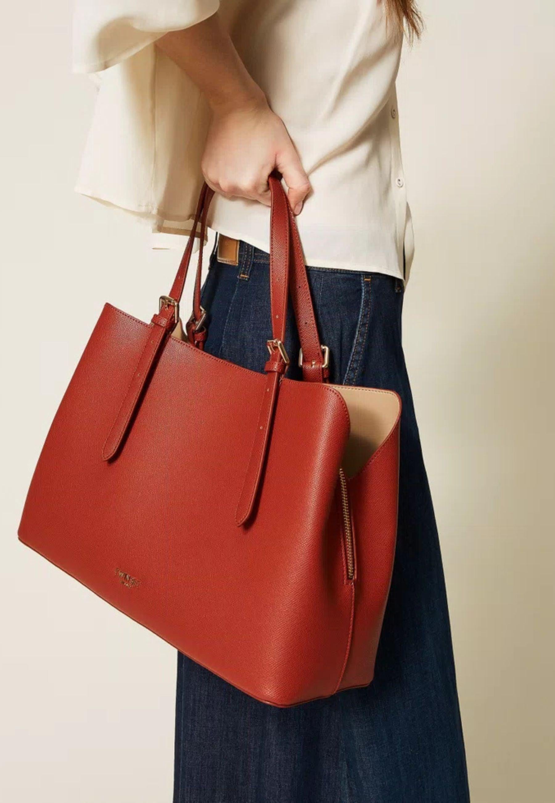 Borsa Tote Bicolor Effetto Pelle Martellata con Fibbie Regolabili 