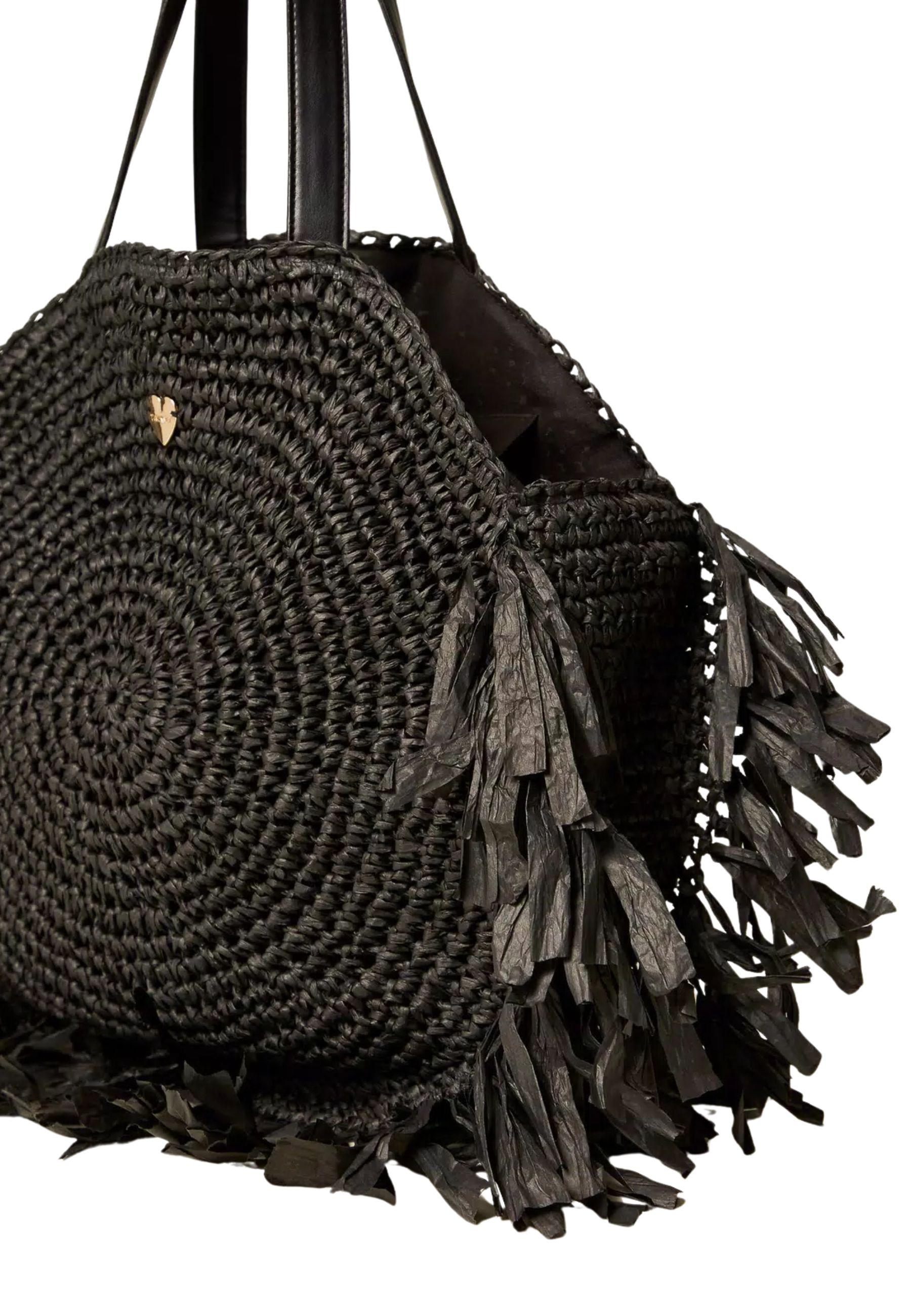 Borsa Shopper Tonda Twinset in Rafia con Frange 