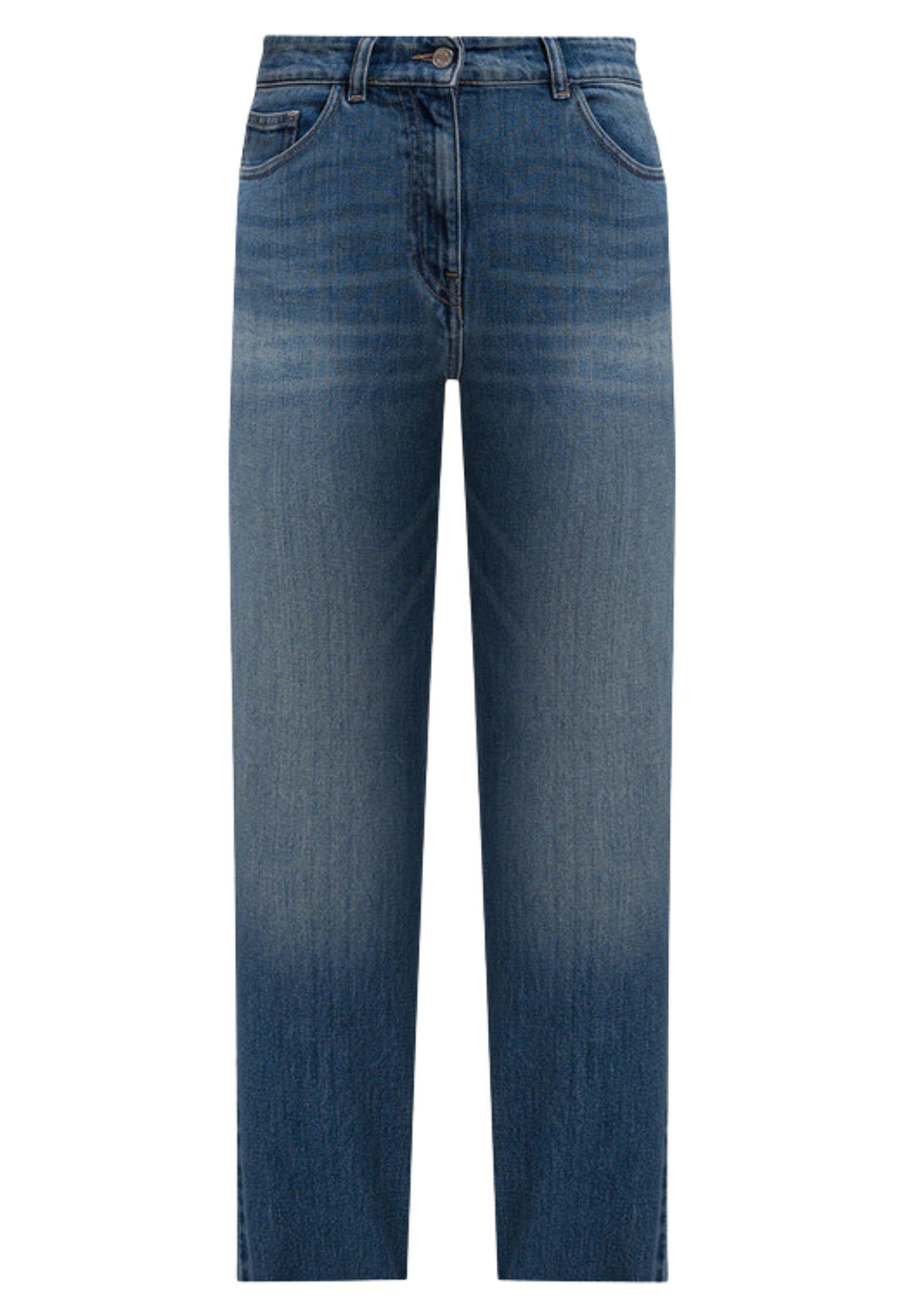 Jeans blu con ricamo del logo 