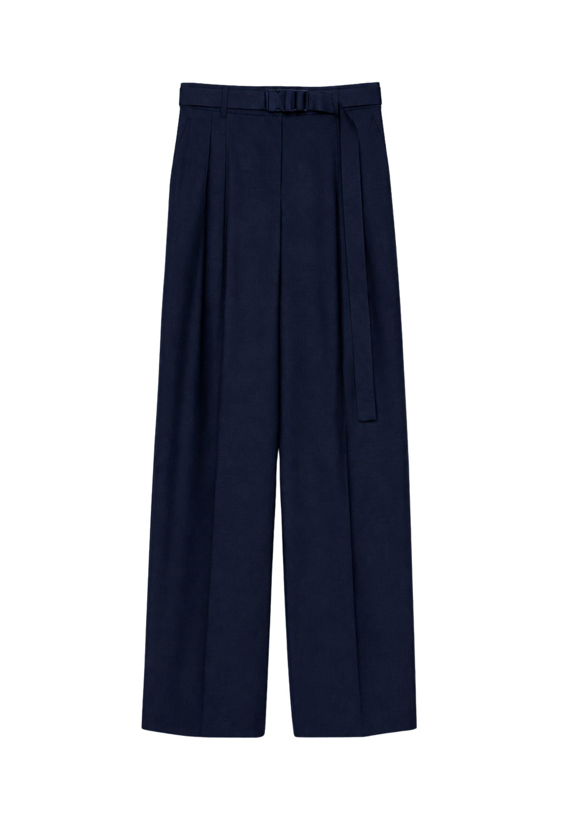 Pantalone lungo in gabardina di misto lana con cintura coordinata 