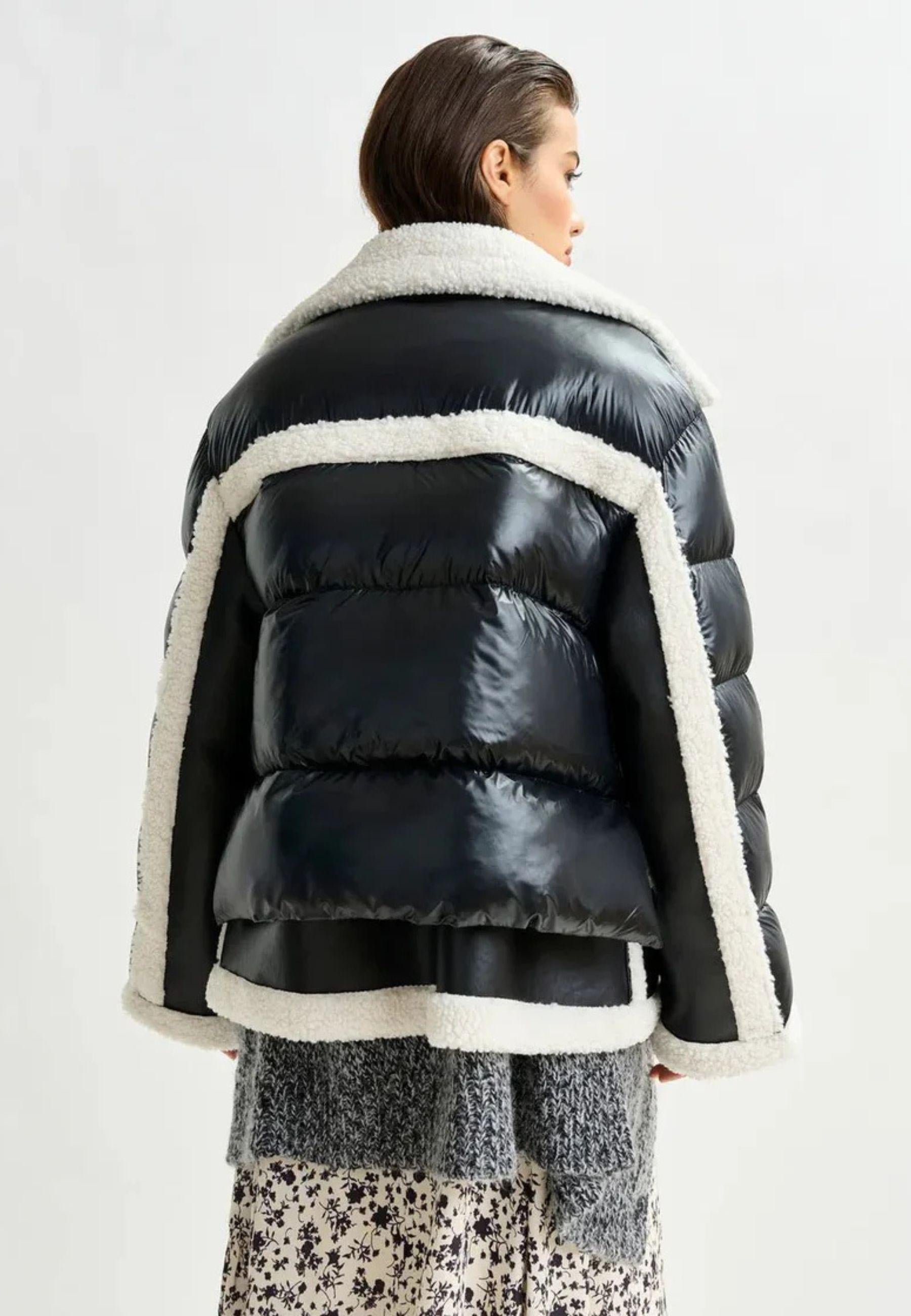Essentiel Antwerp Ifie Faux Fur Puffer Jacket - Giacca oversize black/white con effetto shearling e maniche puffer 