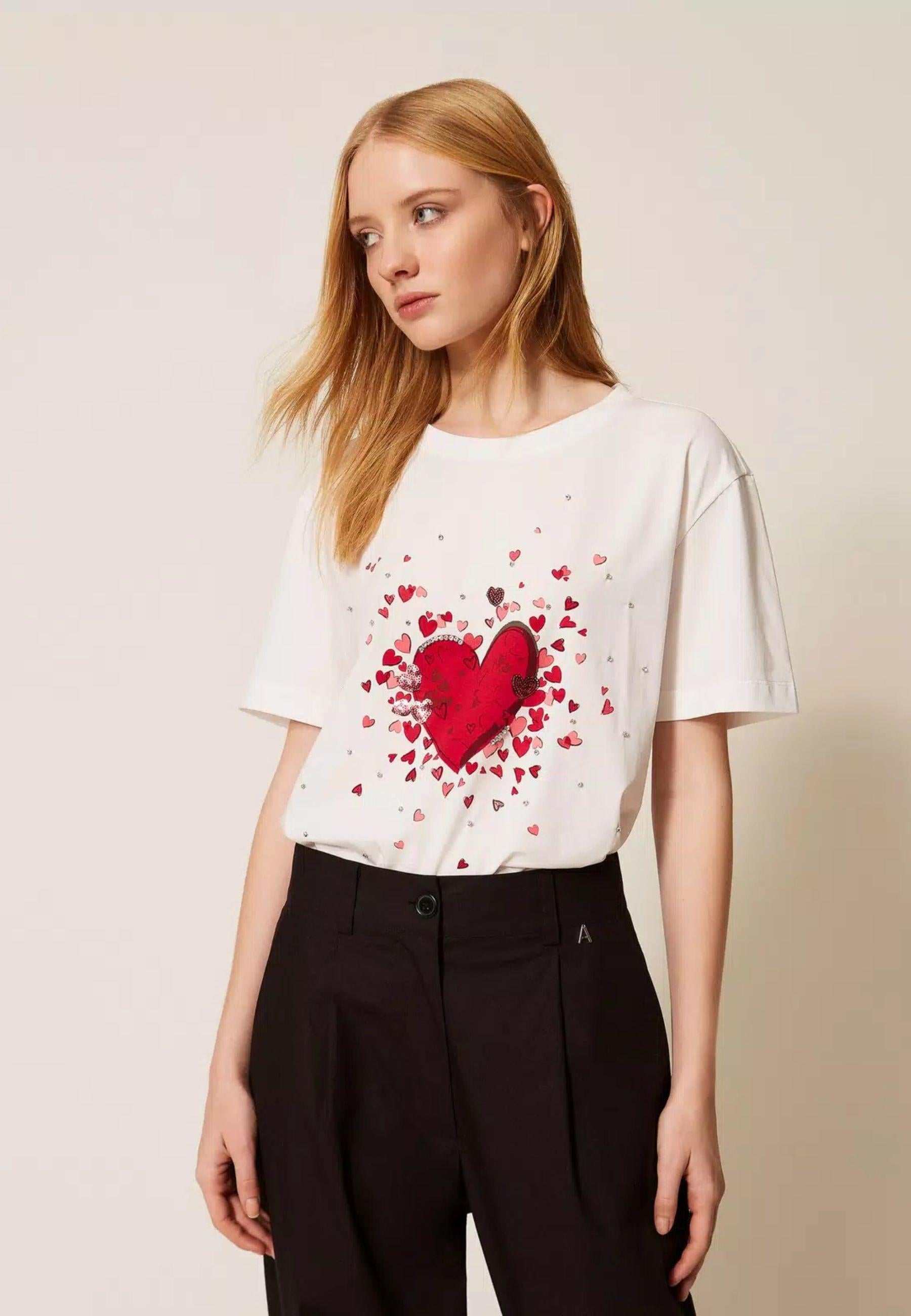 T-shirt con stampa e strass Actitude 