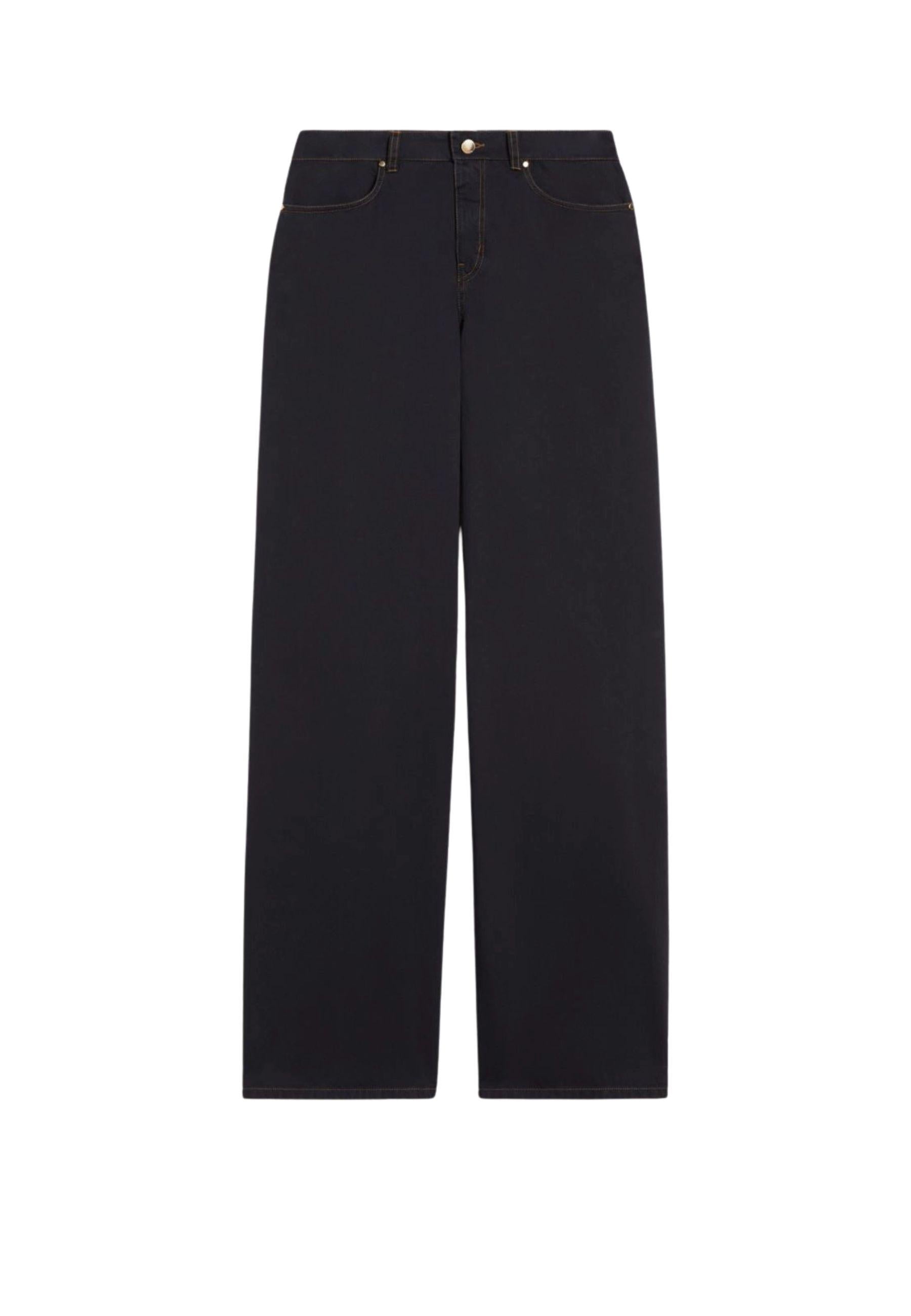 Max Mara - Pantalone baggy in raso di cotone blu 