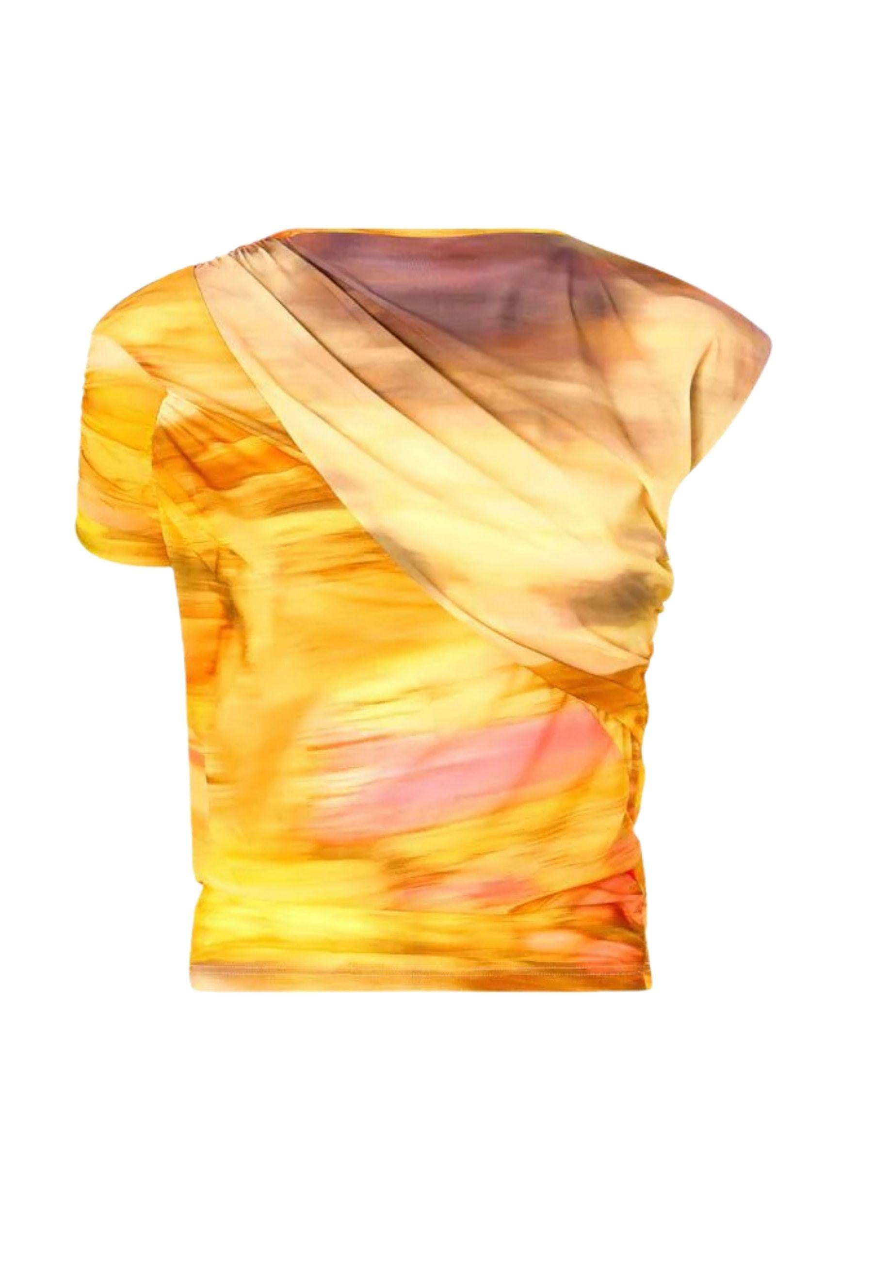 Top cropped in jersey con stampa paesaggio astratta 