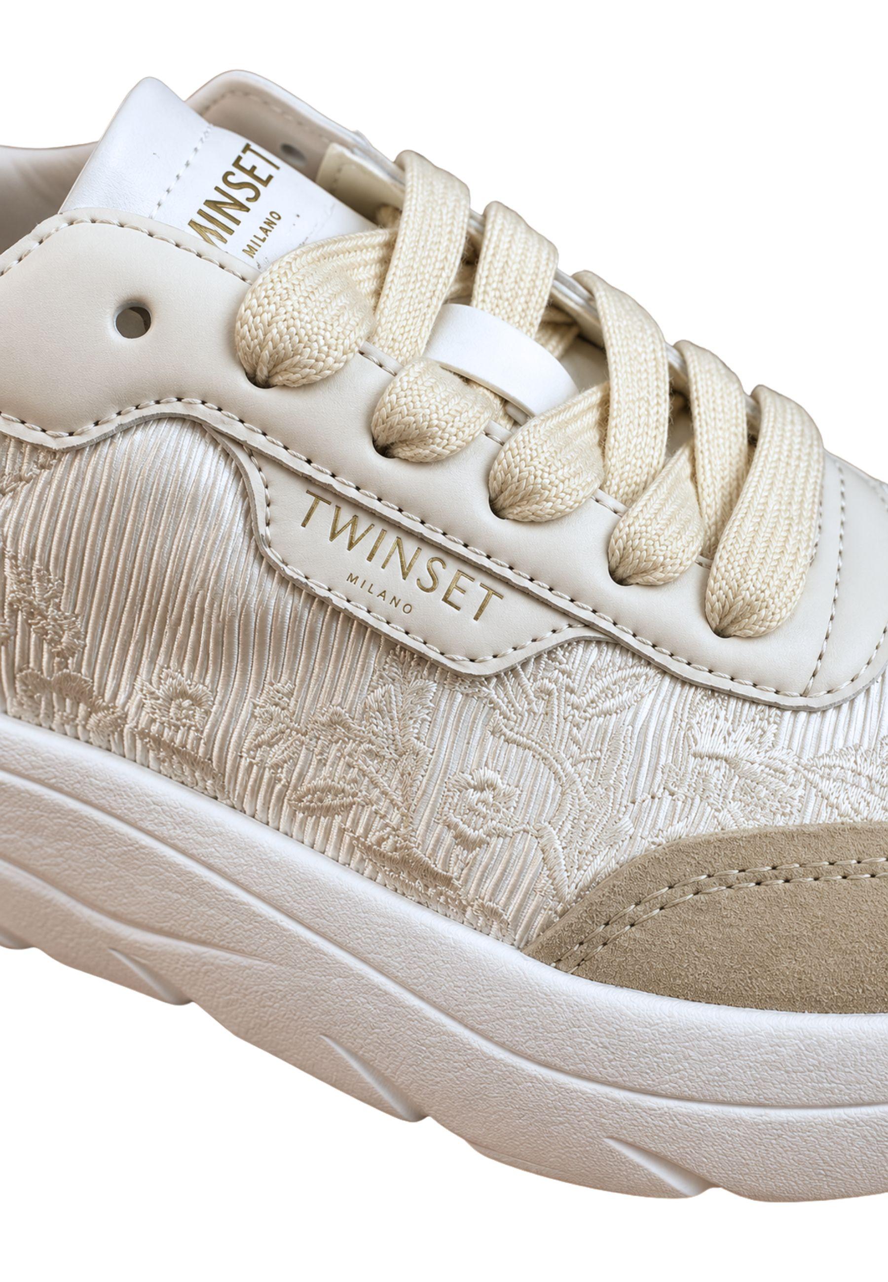 Sneakers Twinset in tessuto con ricamo floreale 